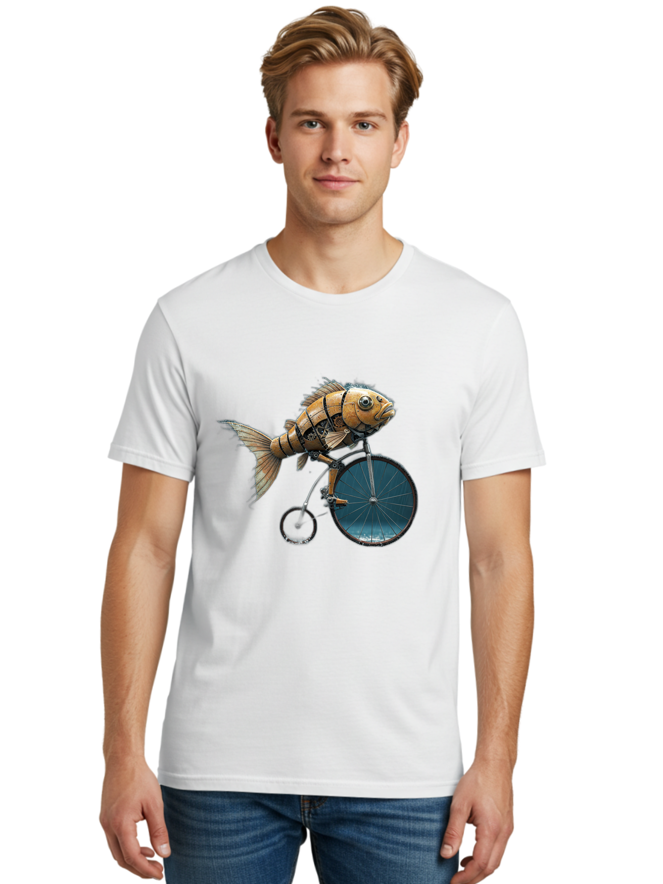 Fish-Riding-Bicycle Men'S Graphic Tee, 100% Cotton, Comfortable Casual Summer Wear, Machine Washable, Vintage Camera, Old Camera, Antique Camera, Black Camera, Classic Photography, Photography Equipment, Nostalgic Device, Film Camera, Bam403