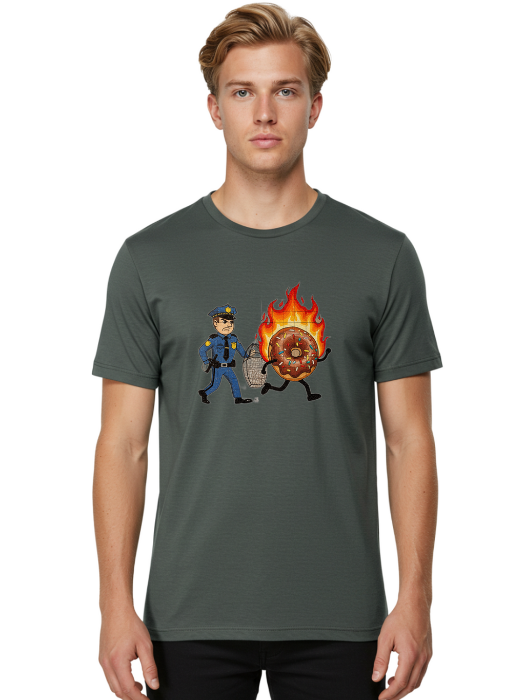 Flaming-Donut-1 Men'S Graphic Tee, 100% Cotton, Comfortable Casual Summer Wear, Machine Washable, Vintage Camera, Old Camera, Antique Camera, Black Camera, Classic Photography, Photography Equipment, Nostalgic Device, Film Camera, Camera Art Bam409