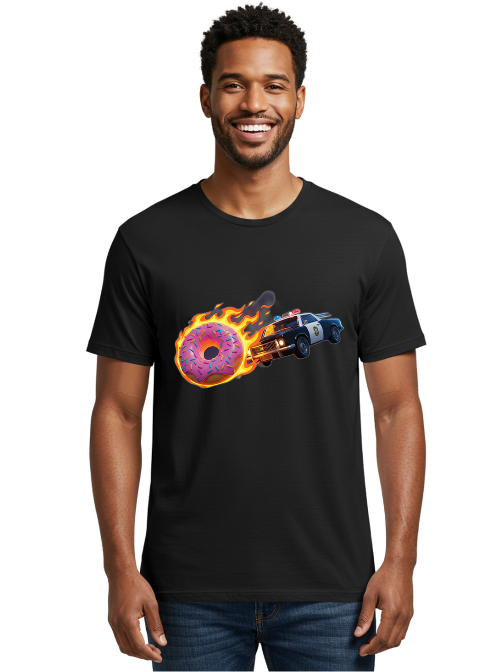Flaming-Donut-Police-Car Men'S Graphic Tee, 100% Cotton, Comfortable Casual Summer Wear, Machine Washable, Vintage Camera, Old Camera, Antique Camera, Black Camera, Classic Photography, Photography Equipment, Nostalgic Device, Film Camera, Bam410