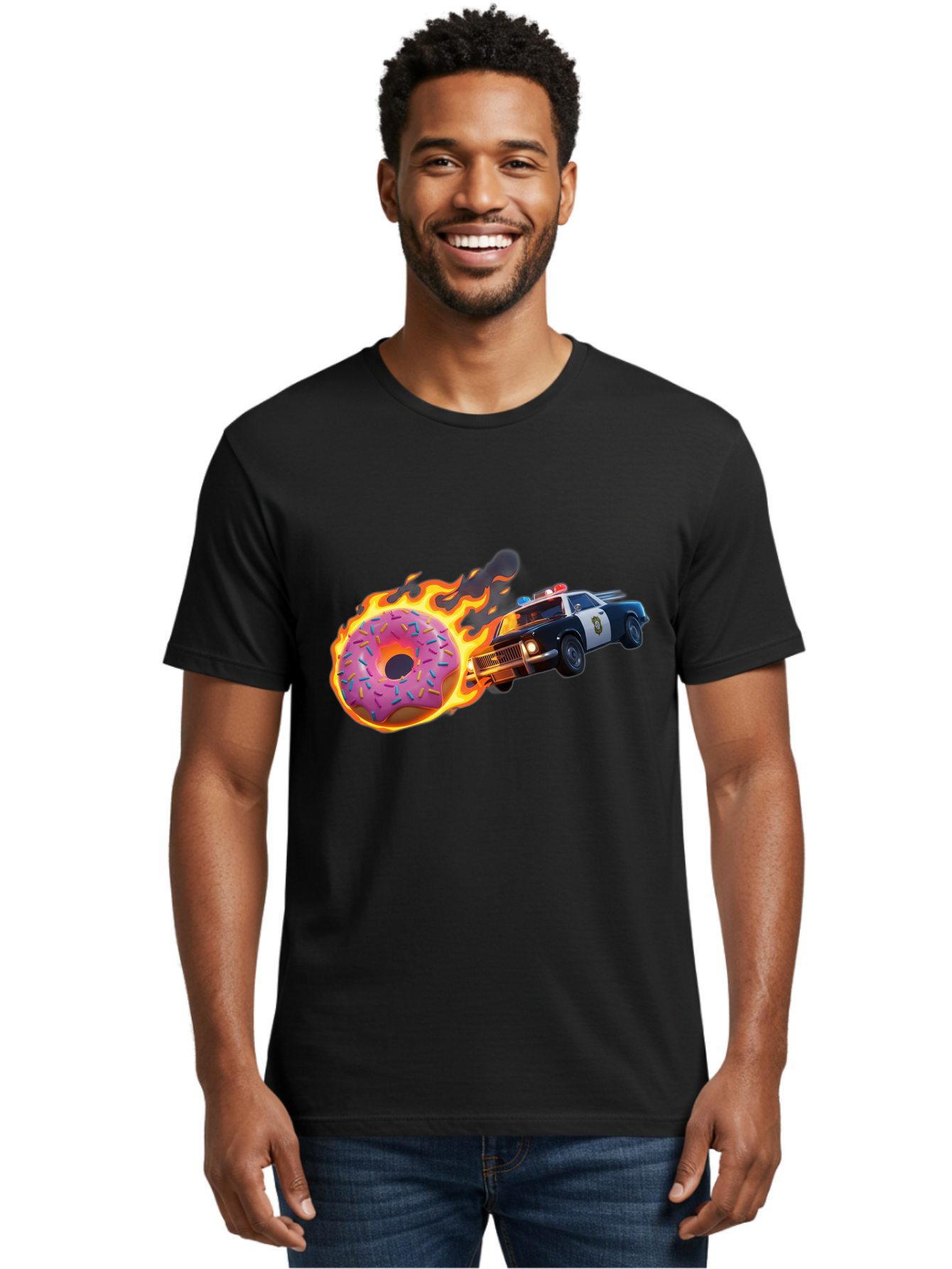 Flaming-Donut-Police-Car Men'S Graphic Tee, 100% Cotton, Comfortable Casual Summer Wear, Machine Washable, Vintage Camera, Old Camera, Antique Camera, Black Camera, Classic Photography, Photography Equipment, Nostalgic Device, Film Camera, Bam410
