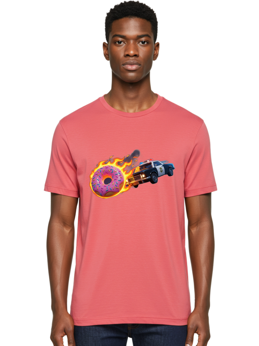 Flaming-Donut-Police-Car Men'S Graphic Tee, 100% Cotton, Comfortable Casual Summer Wear, Machine Washable, Vintage Camera, Old Camera, Antique Camera, Black Camera, Classic Photography, Photography Equipment, Nostalgic Device, Film Camera, Bam410