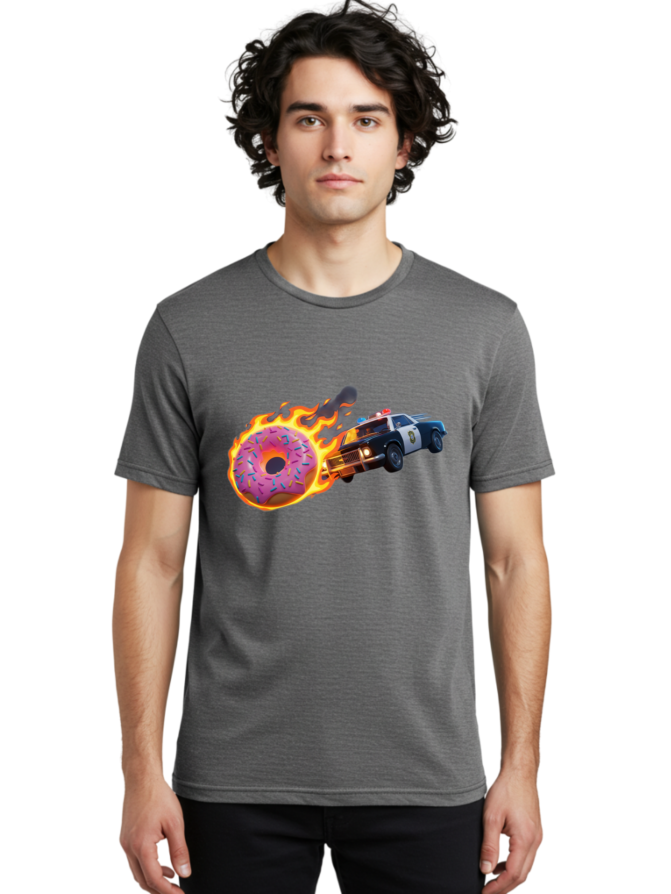 Flaming-Donut-Police-Car Men'S Graphic Tee, 100% Cotton, Comfortable Casual Summer Wear, Machine Washable, Vintage Camera, Old Camera, Antique Camera, Black Camera, Classic Photography, Photography Equipment, Nostalgic Device, Film Camera, Bam410