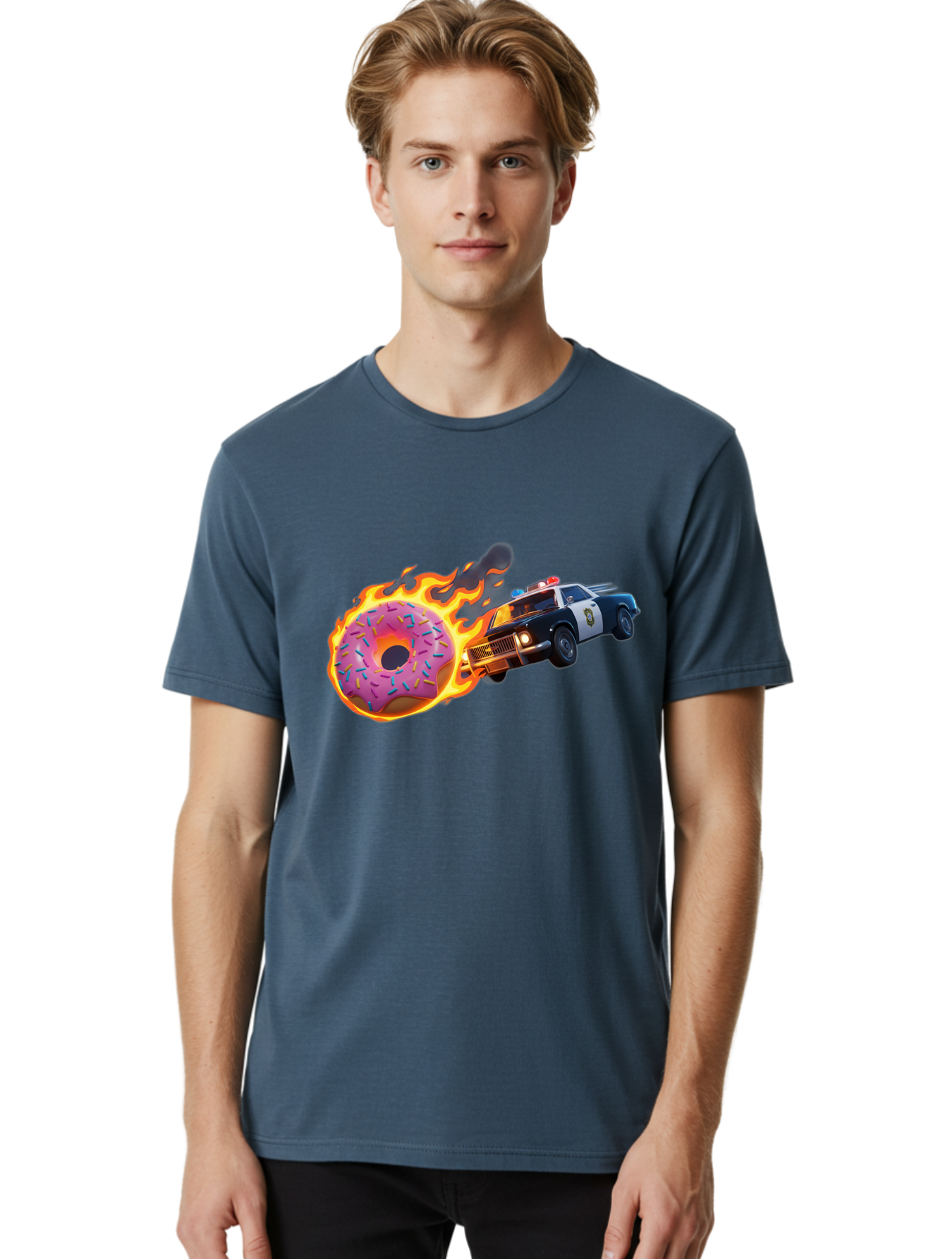 Flaming-Donut-Police-Car Men'S Graphic Tee, 100% Cotton, Comfortable Casual Summer Wear, Machine Washable, Vintage Camera, Old Camera, Antique Camera, Black Camera, Classic Photography, Photography Equipment, Nostalgic Device, Film Camera, Bam410
