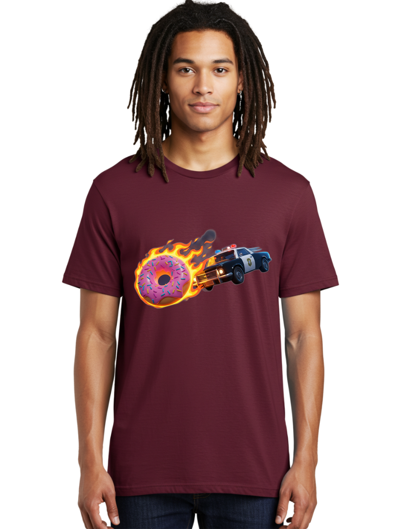 Flaming-Donut-Police-Car Men'S Graphic Tee, 100% Cotton, Comfortable Casual Summer Wear, Machine Washable, Vintage Camera, Old Camera, Antique Camera, Black Camera, Classic Photography, Photography Equipment, Nostalgic Device, Film Camera, Bam410