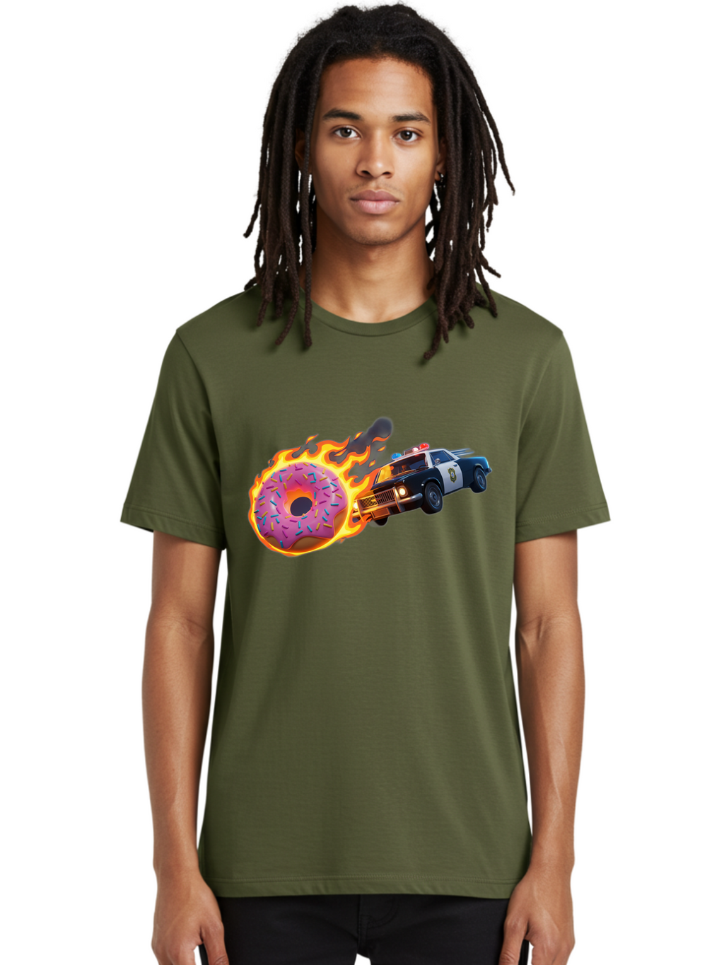 Flaming-Donut-Police-Car Men'S Graphic Tee, 100% Cotton, Comfortable Casual Summer Wear, Machine Washable, Vintage Camera, Old Camera, Antique Camera, Black Camera, Classic Photography, Photography Equipment, Nostalgic Device, Film Camera, Bam410