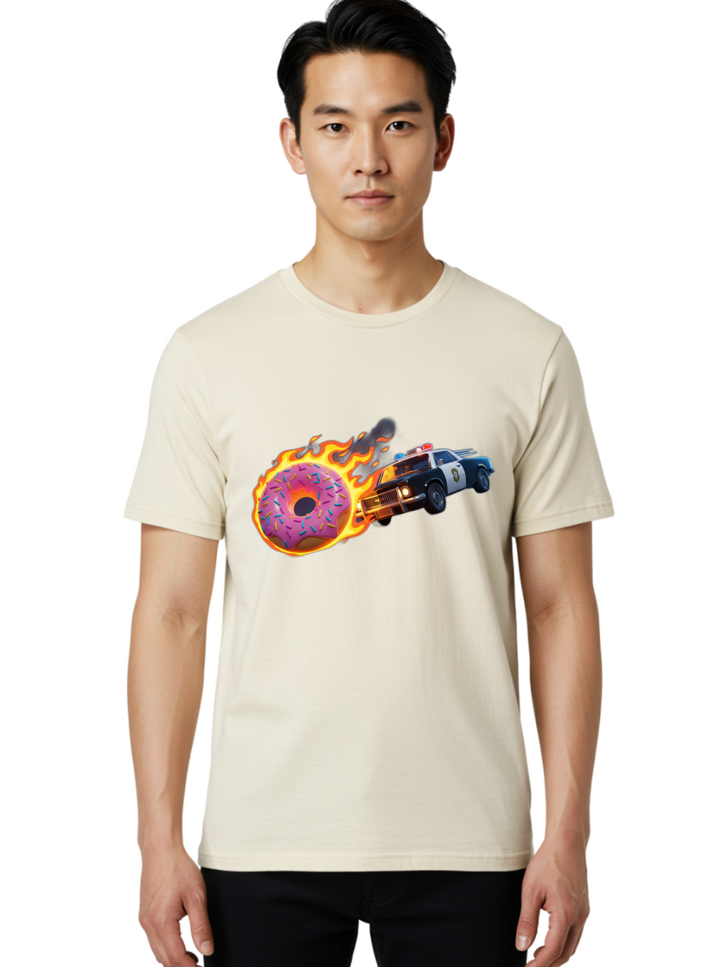 Flaming-Donut-Police-Car Men'S Graphic Tee, 100% Cotton, Comfortable Casual Summer Wear, Machine Washable, Vintage Camera, Old Camera, Antique Camera, Black Camera, Classic Photography, Photography Equipment, Nostalgic Device, Film Camera, Bam410