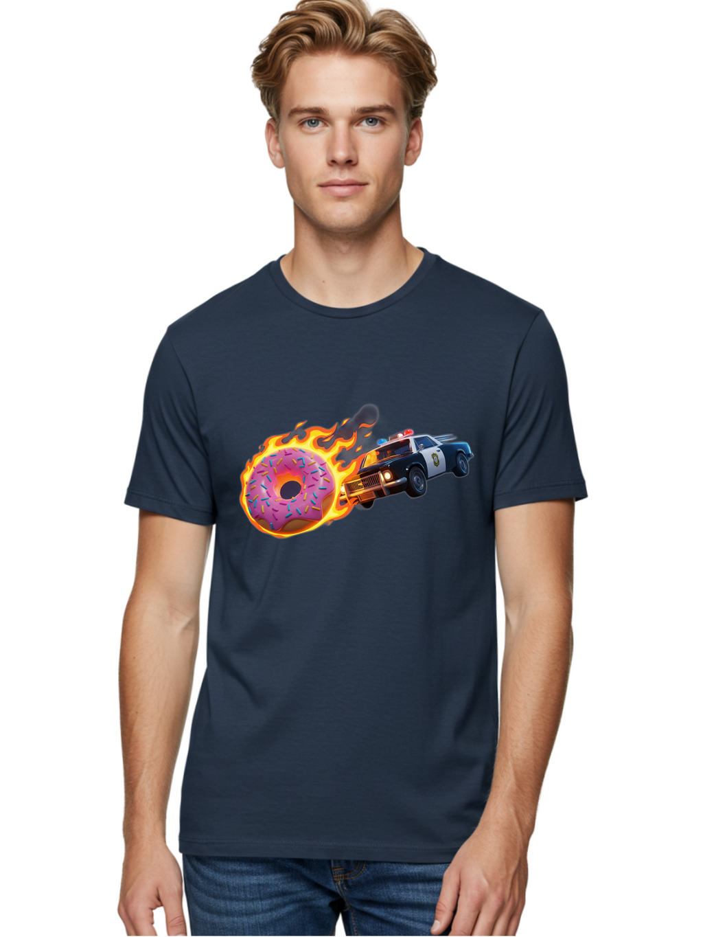 Flaming-Donut-Police-Car Men'S Graphic Tee, 100% Cotton, Comfortable Casual Summer Wear, Machine Washable, Vintage Camera, Old Camera, Antique Camera, Black Camera, Classic Photography, Photography Equipment, Nostalgic Device, Film Camera, Bam410