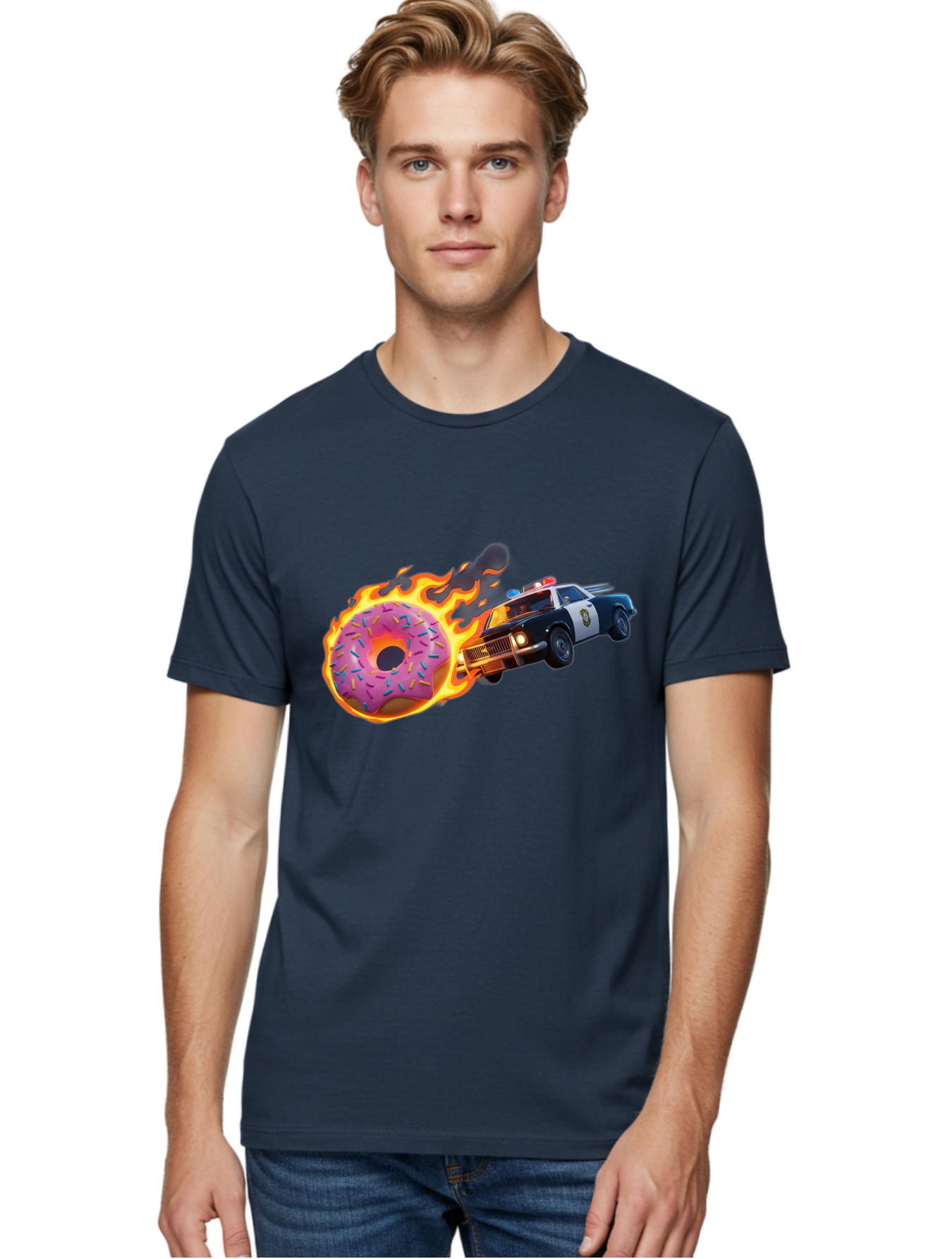 Flaming-Donut-Police-Car Men'S Graphic Tee, 100% Cotton, Comfortable Casual Summer Wear, Machine Washable, Vintage Camera, Old Camera, Antique Camera, Black Camera, Classic Photography, Photography Equipment, Nostalgic Device, Film Camera, Bam410