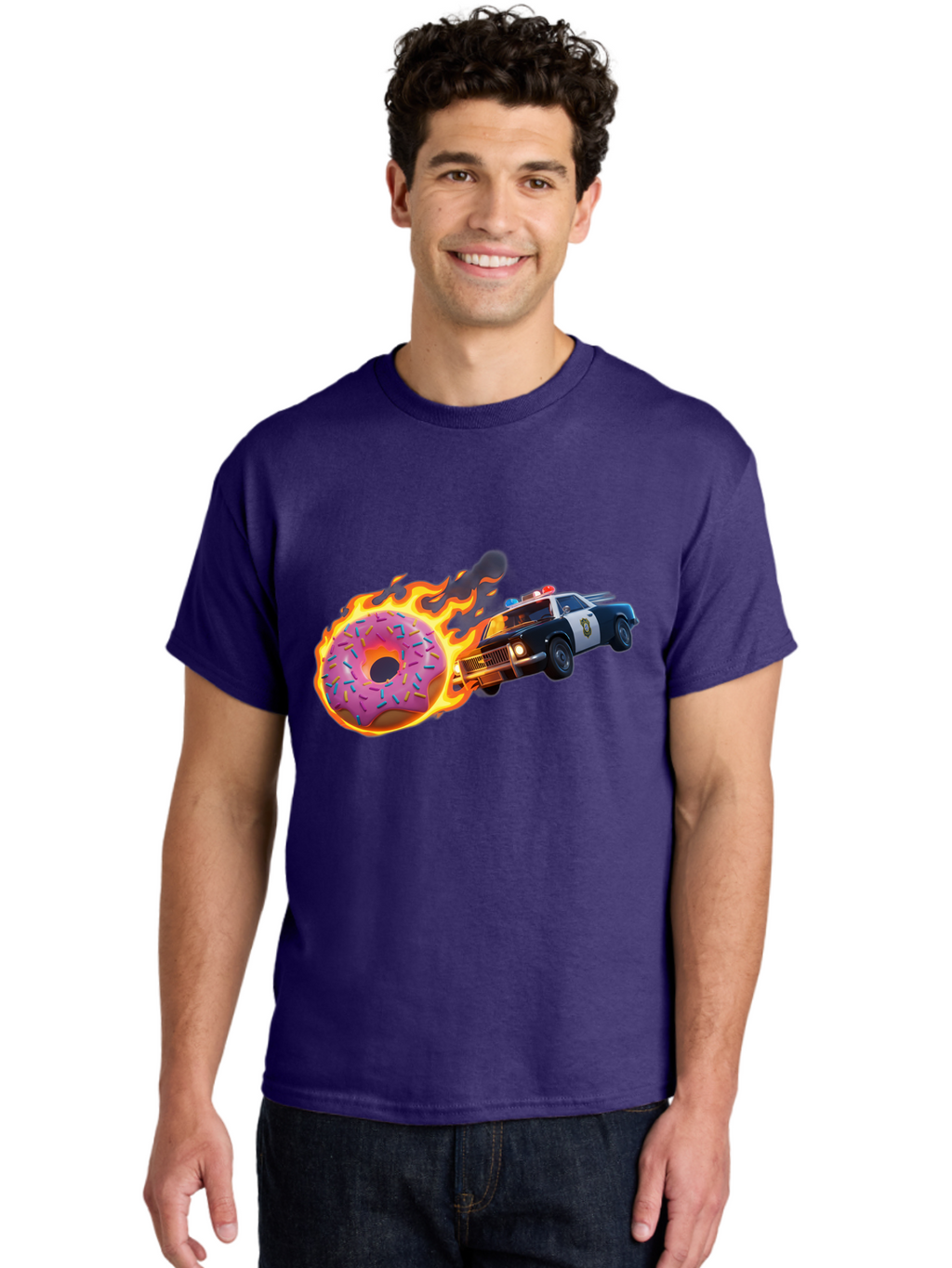 Flaming-Donut-Police-Car Men'S Graphic Tee, 100% Cotton, Comfortable Casual Summer Wear, Machine Washable, Vintage Camera, Old Camera, Antique Camera, Black Camera, Classic Photography, Photography Equipment, Nostalgic Device, Film Camera, Bam410