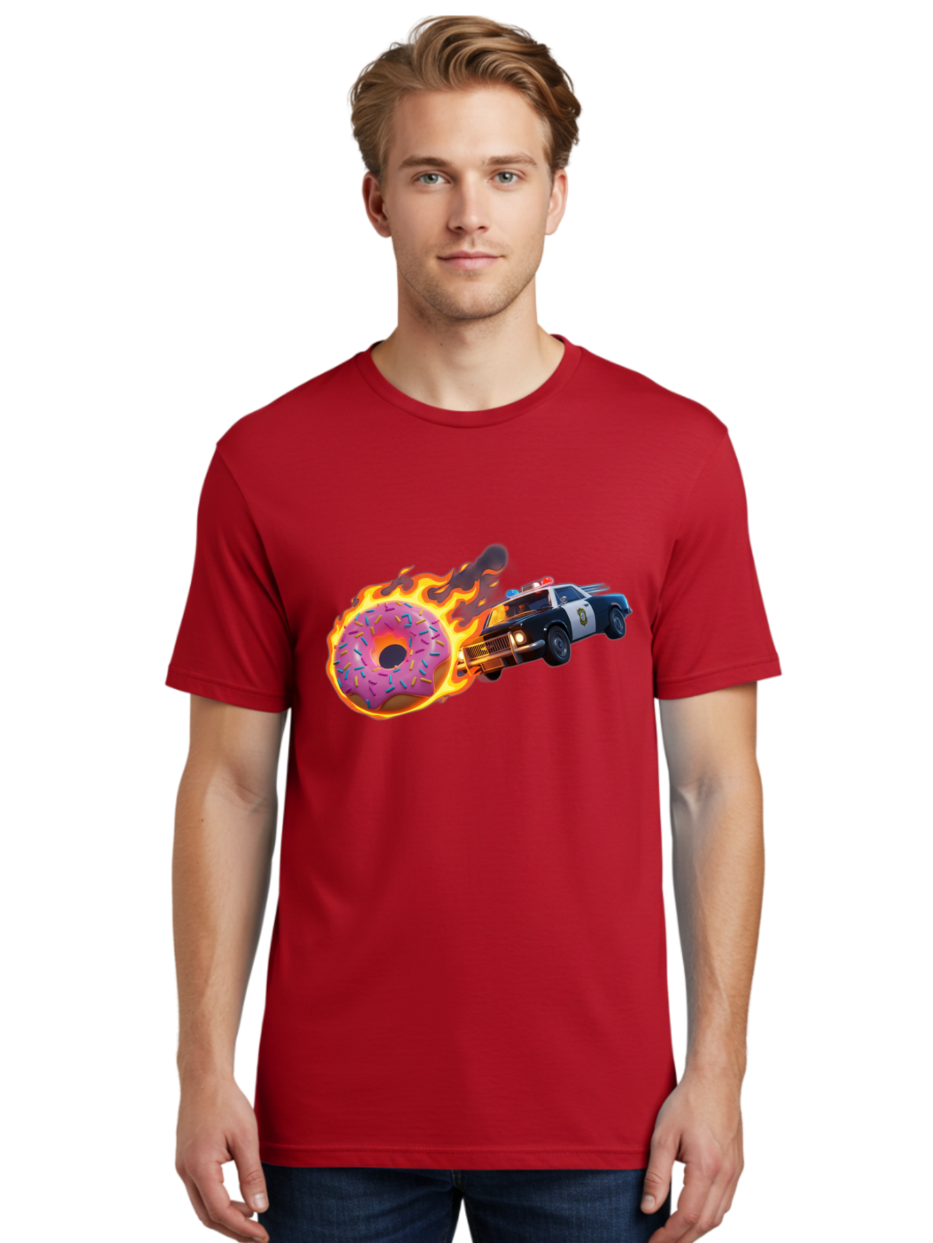Flaming-Donut-Police-Car Men'S Graphic Tee, 100% Cotton, Comfortable Casual Summer Wear, Machine Washable, Vintage Camera, Old Camera, Antique Camera, Black Camera, Classic Photography, Photography Equipment, Nostalgic Device, Film Camera, Bam410