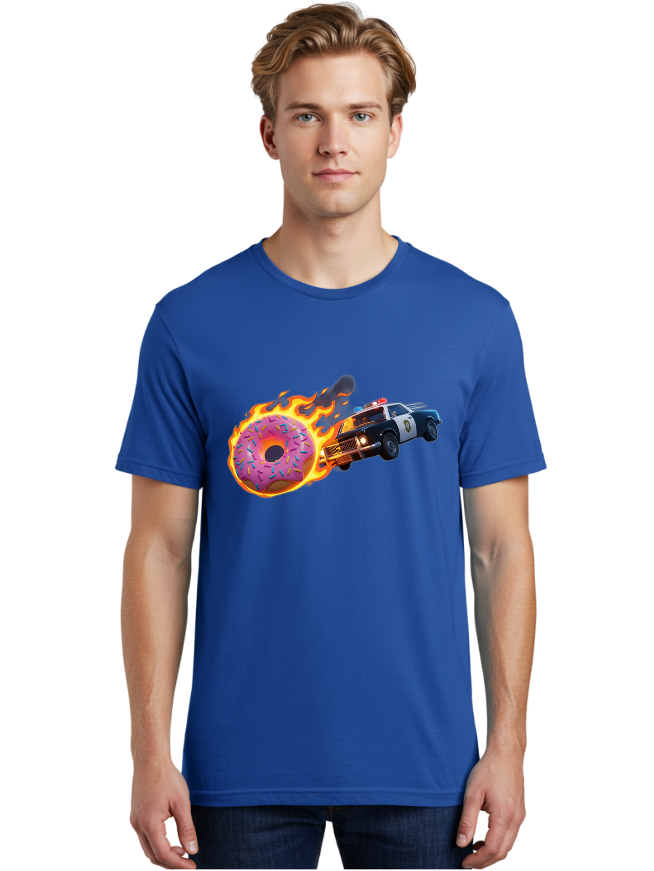Flaming-Donut-Police-Car Men'S Graphic Tee, 100% Cotton, Comfortable Casual Summer Wear, Machine Washable, Vintage Camera, Old Camera, Antique Camera, Black Camera, Classic Photography, Photography Equipment, Nostalgic Device, Film Camera, Bam410