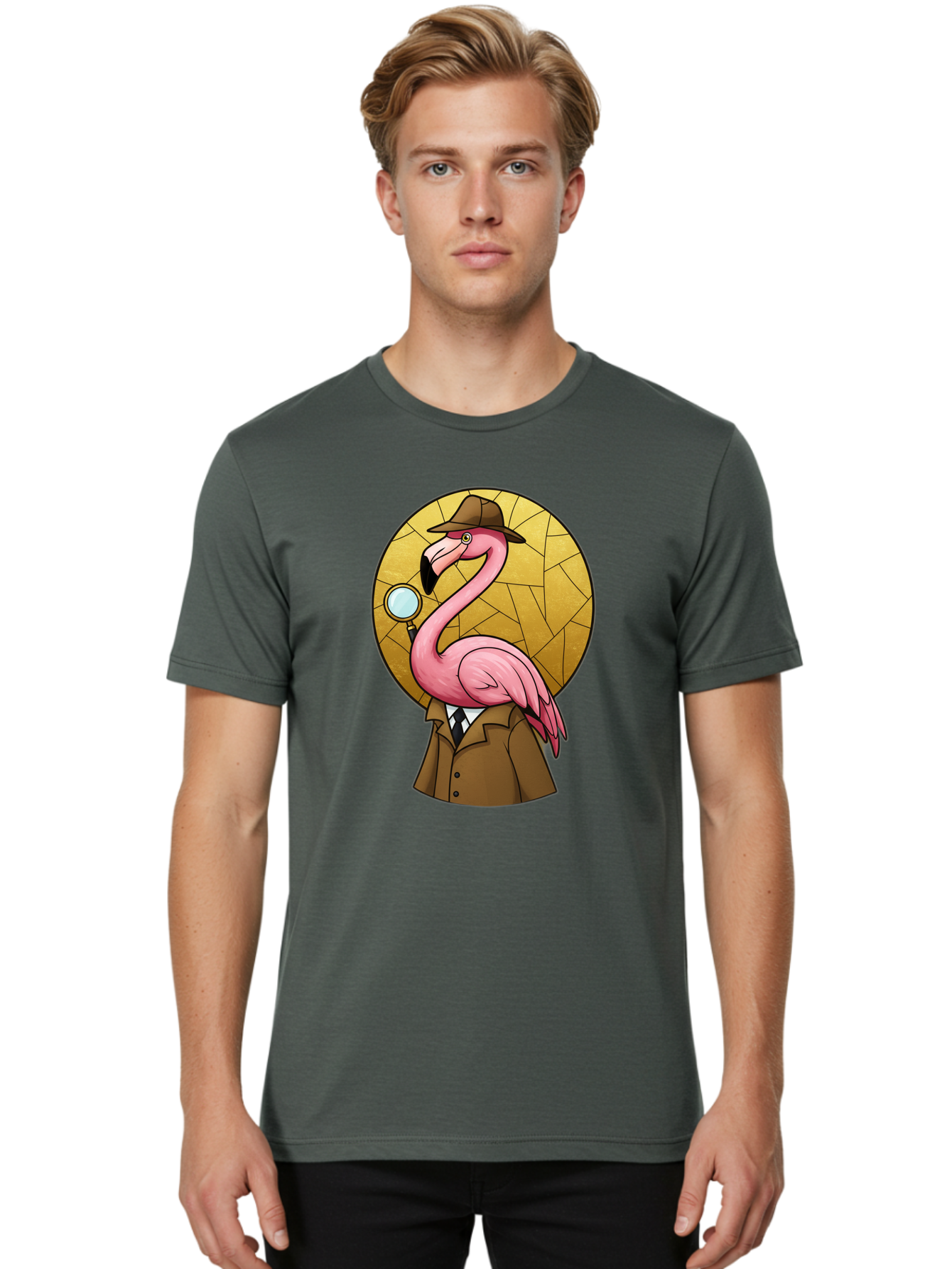 Flamingo-Detective-1 Men'S Graphic Tee, 100% Cotton, Comfortable Casual Summer Wear, Machine Washable, Vintage Camera, Old Camera, Antique Camera, Black Camera, Classic Photography, Photography Equipment, Nostalgic Device, Film Camera, Bam412