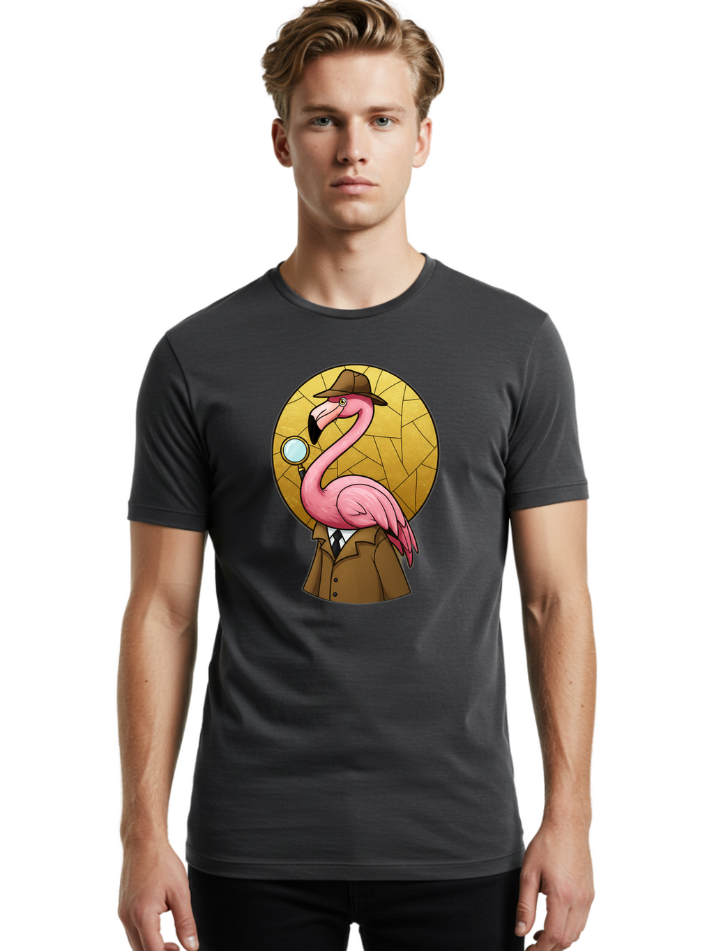 Flamingo-Detective-1 Men'S Graphic Tee, 100% Cotton, Comfortable Casual Summer Wear, Machine Washable, Vintage Camera, Old Camera, Antique Camera, Black Camera, Classic Photography, Photography Equipment, Nostalgic Device, Film Camera, Bam412