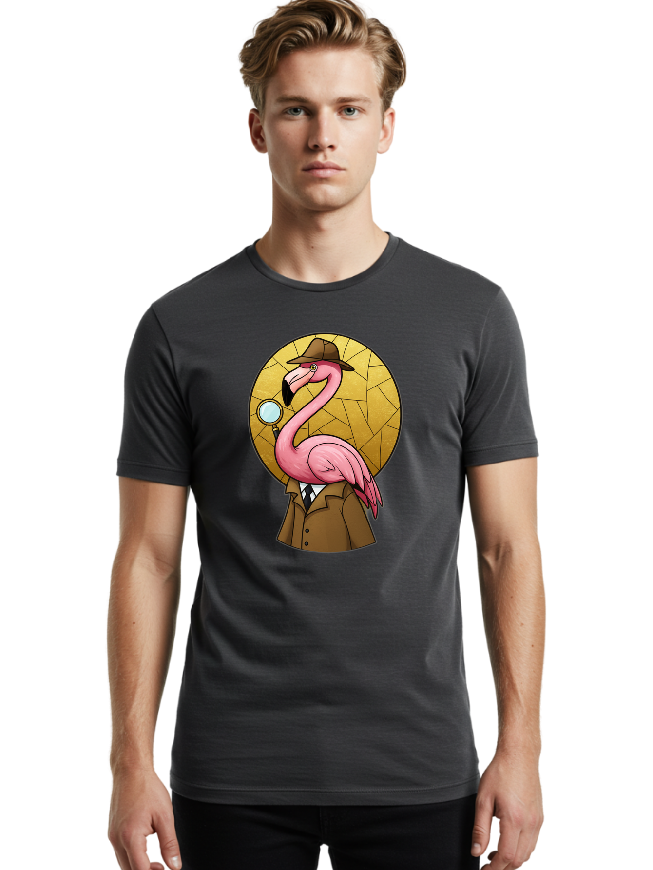 Flamingo-Detective-1 Men'S Graphic Tee, 100% Cotton, Comfortable Casual Summer Wear, Machine Washable, Vintage Camera, Old Camera, Antique Camera, Black Camera, Classic Photography, Photography Equipment, Nostalgic Device, Film Camera, Bam412
