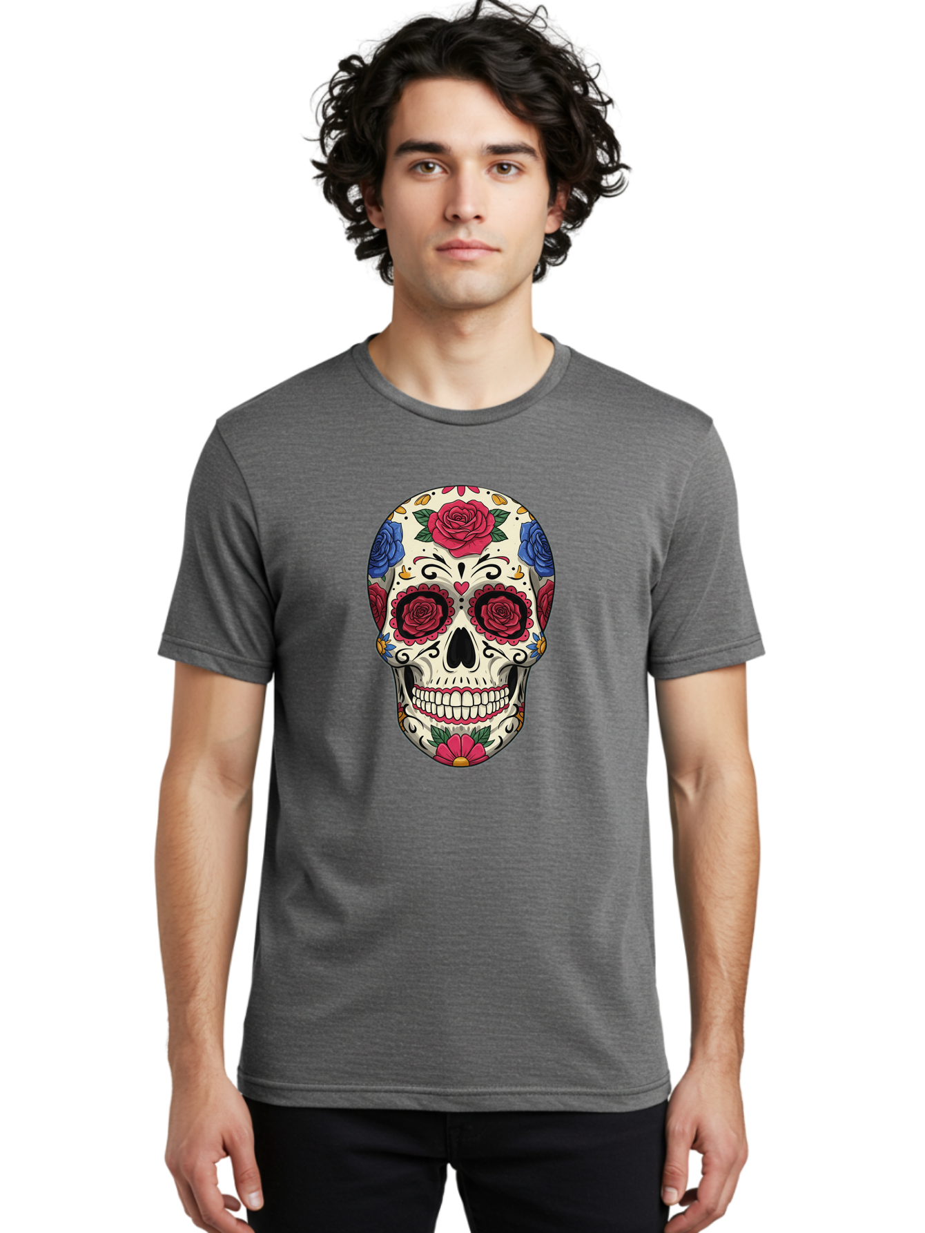 Floral-Art-Skull-1 Men'S Graphic Tee, 100% Cotton, Comfortable Casual Summer Wear, Machine Washable, Vintage Camera, Old Camera, Antique Camera, Black Camera, Classic Photography, Photography Equipment, Nostalgic Device, Film Camera, Bam416