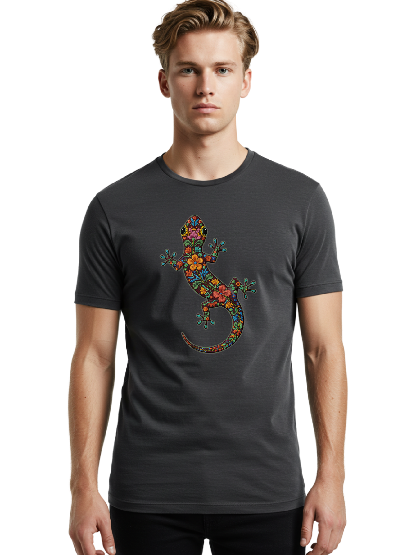 Floral-Gekko Men'S Graphic Tee, 100% Cotton, Comfortable Casual Summer Wear, Machine Washable, Vintage Camera, Old Camera, Antique Camera, Black Camera, Classic Photography, Photography Equipment, Nostalgic Device, Film Camera, Camera Art Bam418