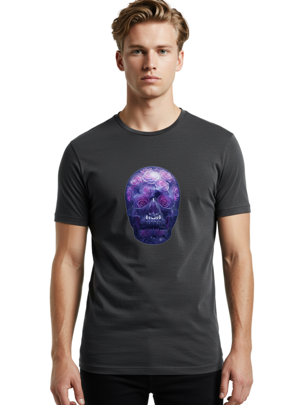 Floral-Skull-1 Men'S Graphic Tee, 100% Cotton, Comfortable Casual Summer Wear, Machine Washable, Vintage Camera, Old Camera, Antique Camera, Black Camera, Classic Photography, Photography Equipment, Nostalgic Device, Film Camera, Camera Art Bam421