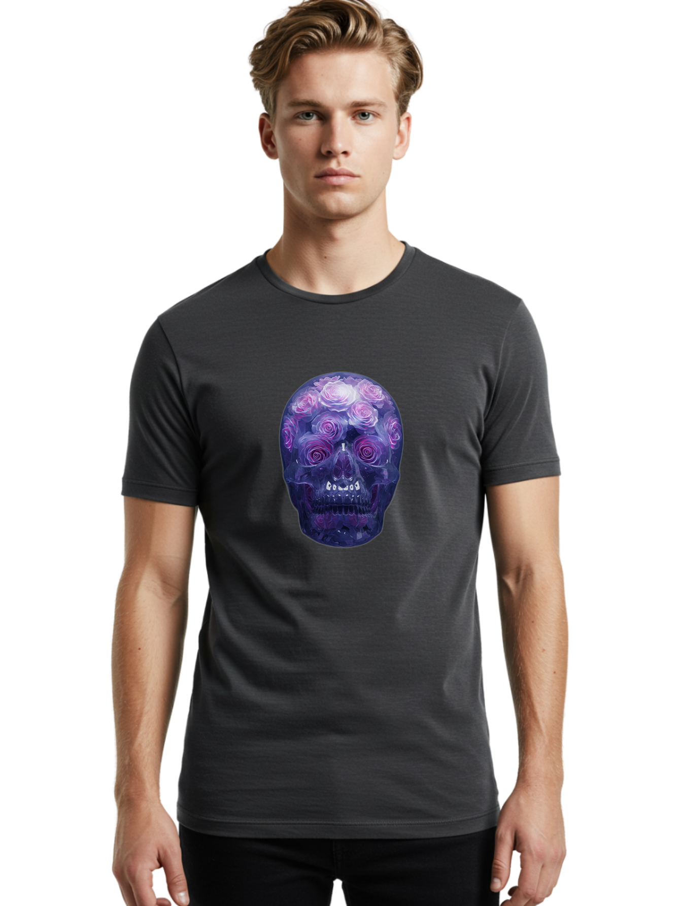 Floral-Skull-1 Men'S Graphic Tee, 100% Cotton, Comfortable Casual Summer Wear, Machine Washable, Vintage Camera, Old Camera, Antique Camera, Black Camera, Classic Photography, Photography Equipment, Nostalgic Device, Film Camera, Camera Art Bam421