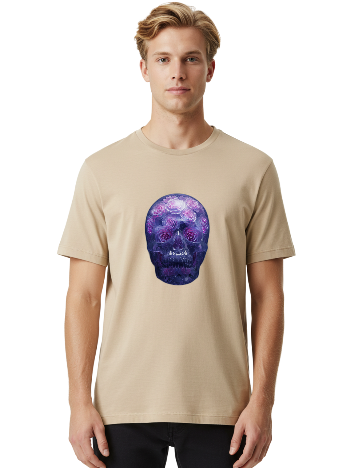 Floral-Skull-1 Men'S Graphic Tee, 100% Cotton, Comfortable Casual Summer Wear, Machine Washable, Vintage Camera, Old Camera, Antique Camera, Black Camera, Classic Photography, Photography Equipment, Nostalgic Device, Film Camera, Camera Art Bam421