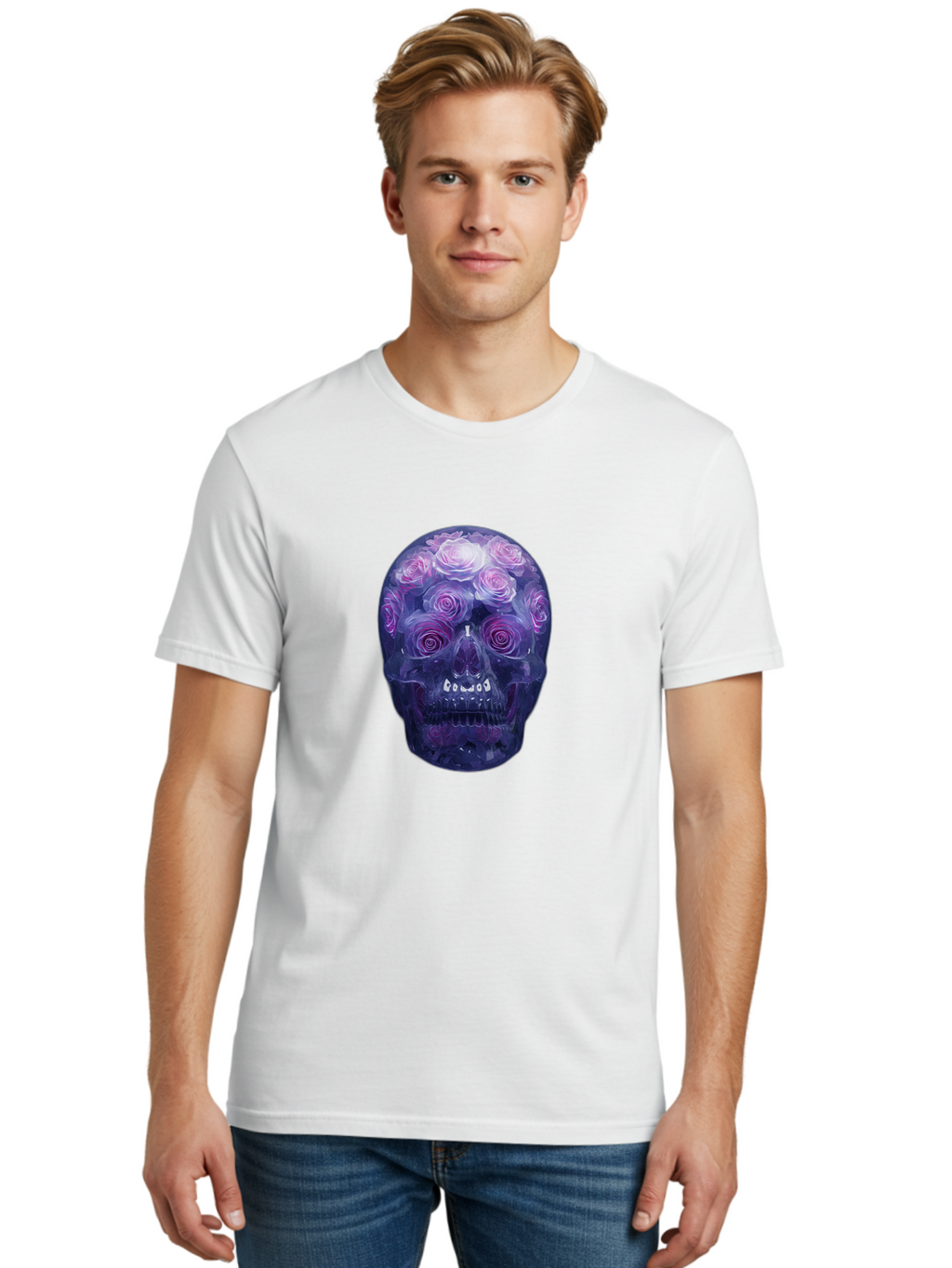 Floral-Skull-1 Men'S Graphic Tee, 100% Cotton, Comfortable Casual Summer Wear, Machine Washable, Vintage Camera, Old Camera, Antique Camera, Black Camera, Classic Photography, Photography Equipment, Nostalgic Device, Film Camera, Camera Art Bam421