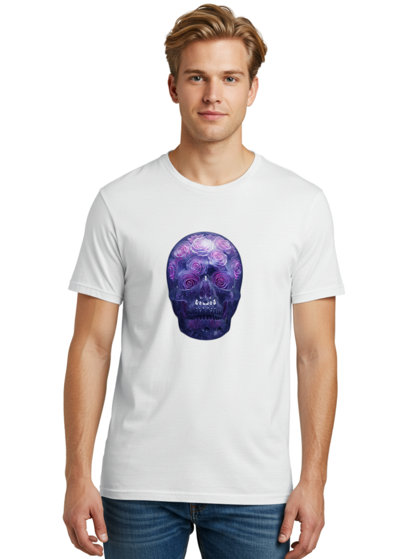 Floral-Skull-1 Men'S Graphic Tee, 100% Cotton, Comfortable Casual Summer Wear, Machine Washable, Vintage Camera, Old Camera, Antique Camera, Black Camera, Classic Photography, Photography Equipment, Nostalgic Device, Film Camera, Camera Art Bam421