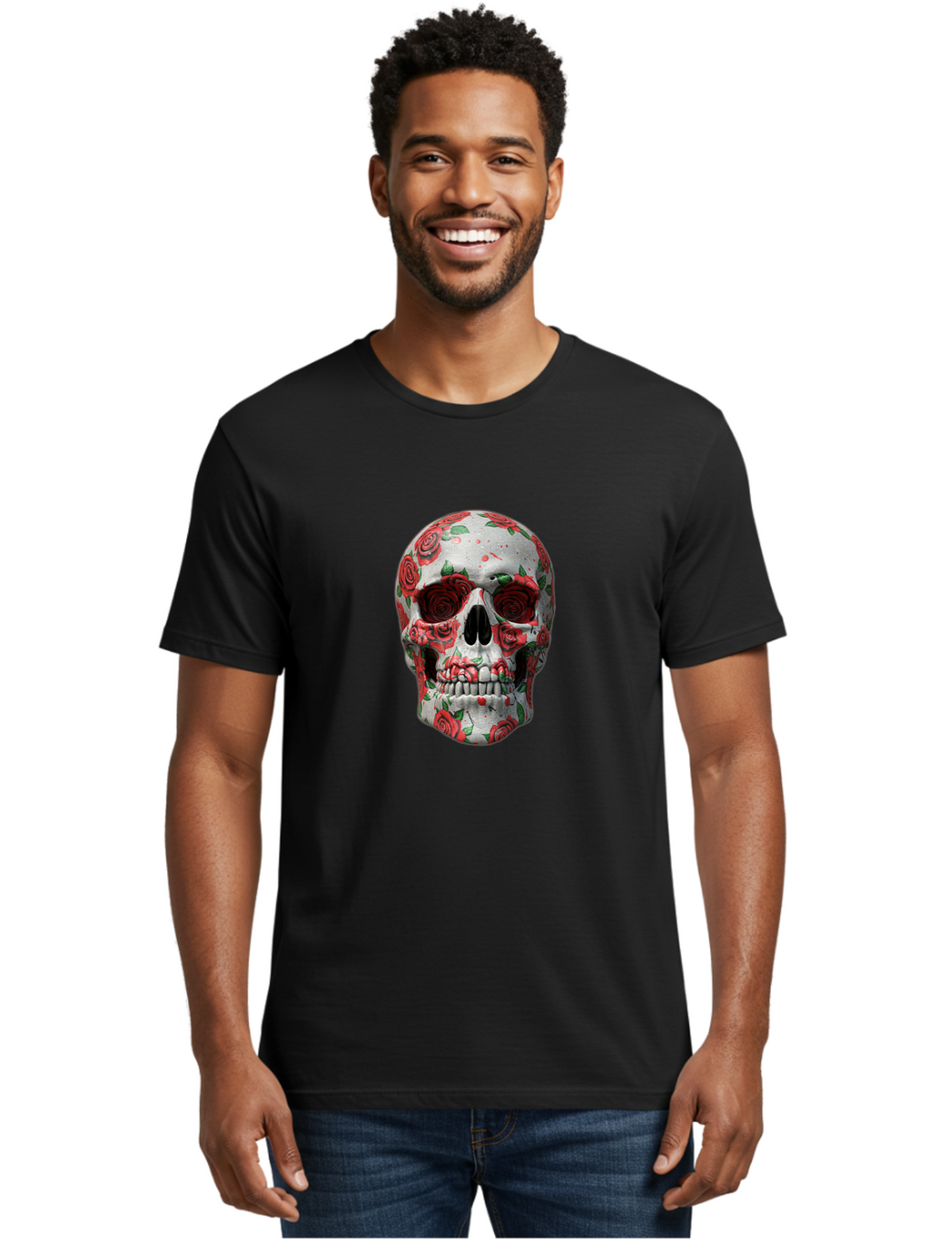 Floral-Skull-2 Men'S Graphic Tee, 100% Cotton, Comfortable Casual Summer Wear, Machine Washable, Vintage Camera, Old Camera, Antique Camera, Black Camera, Classic Photography, Photography Equipment, Nostalgic Device, Film Camera, Camera Art Bam422