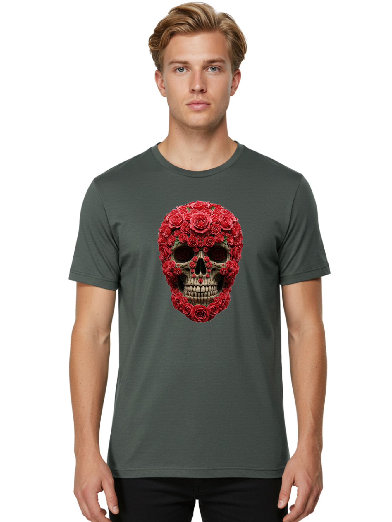 Floral-Skull Men'S Graphic Tee, 100% Cotton, Comfortable Casual Summer Wear, Machine Washable, Vintage Camera, Old Camera, Antique Camera, Black Camera, Classic Photography, Photography Equipment, Nostalgic Device, Film Camera, Camera Art Bam423
