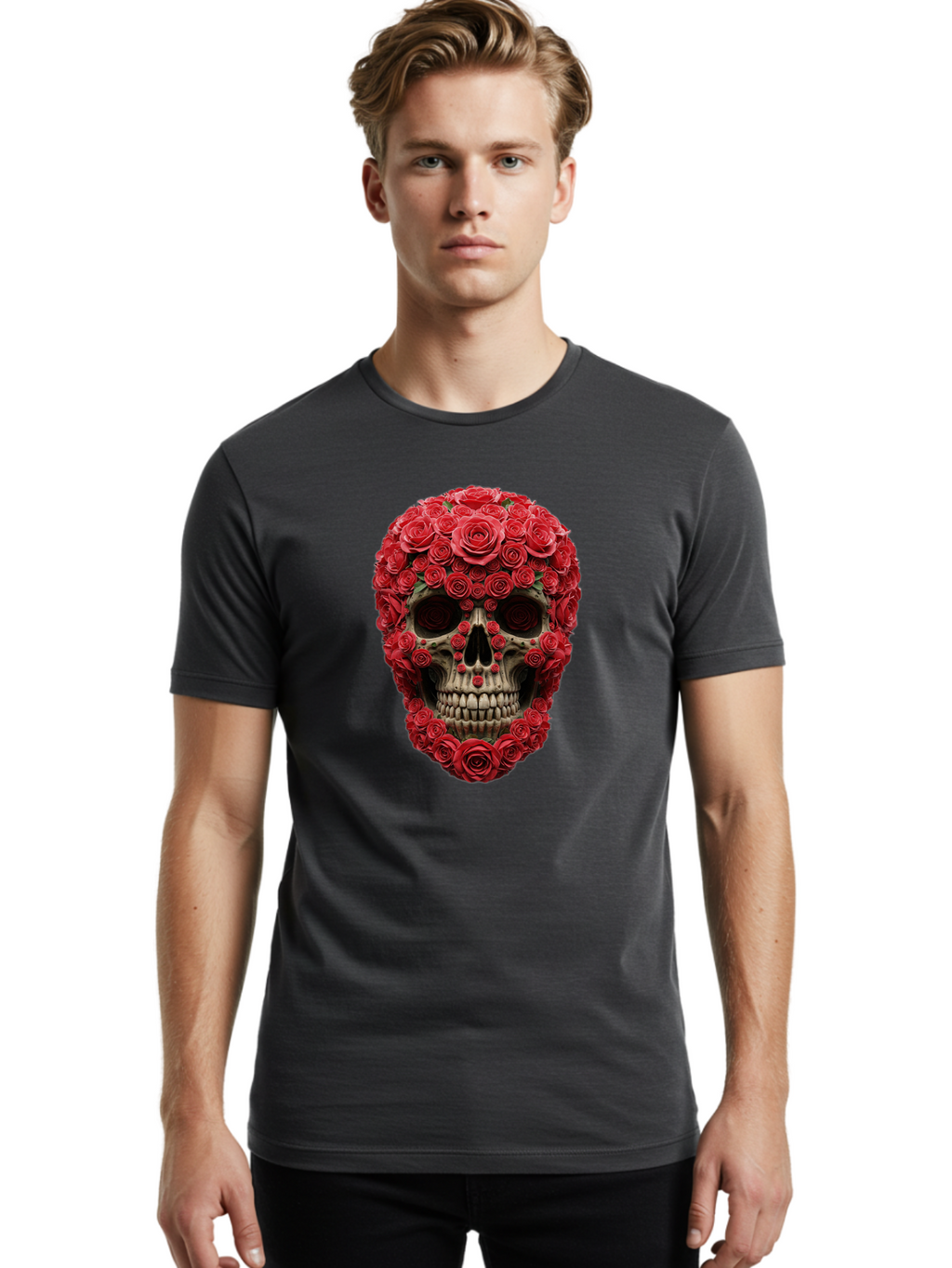 Floral-Skull Men'S Graphic Tee, 100% Cotton, Comfortable Casual Summer Wear, Machine Washable, Vintage Camera, Old Camera, Antique Camera, Black Camera, Classic Photography, Photography Equipment, Nostalgic Device, Film Camera, Camera Art Bam423