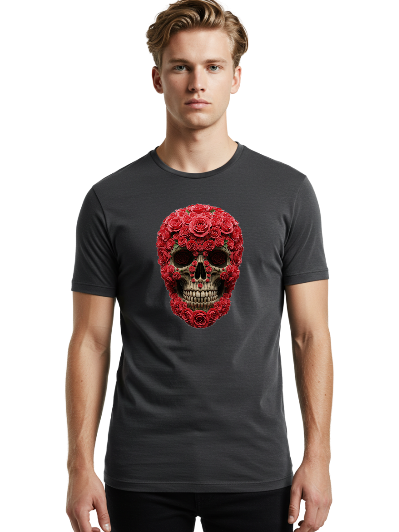 Floral-Skull Men'S Graphic Tee, 100% Cotton, Comfortable Casual Summer Wear, Machine Washable, Vintage Camera, Old Camera, Antique Camera, Black Camera, Classic Photography, Photography Equipment, Nostalgic Device, Film Camera, Camera Art Bam423