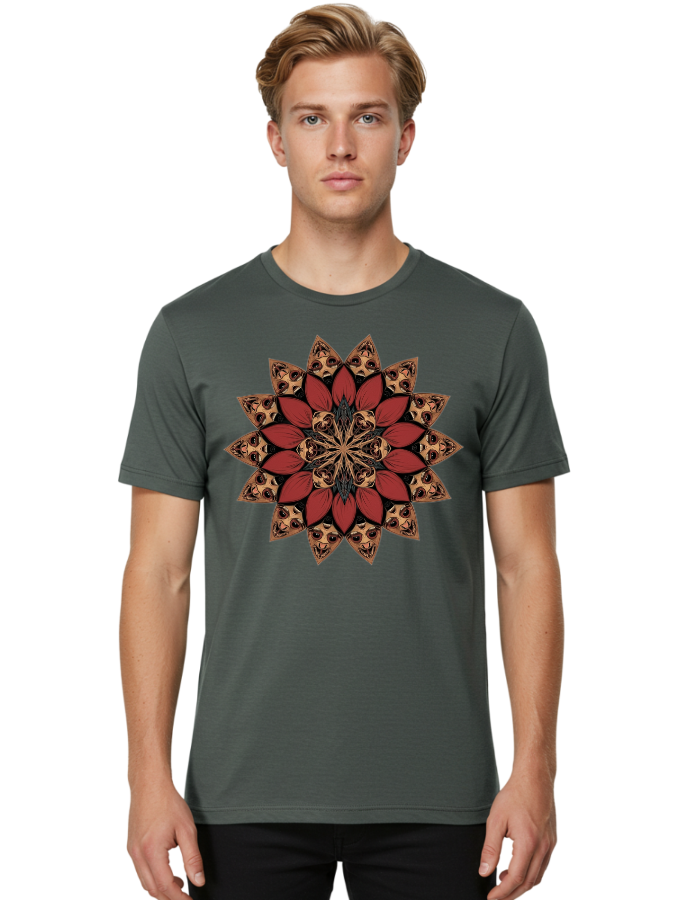 Flower-Mandala Men'S Graphic Tee, 100% Cotton, Comfortable Casual Summer Wear, Machine Washable, Vintage Camera, Old Camera, Antique Camera, Black Camera, Classic Photography, Photography Equipment, Nostalgic Device, Film Camera, Camera Art Bam424