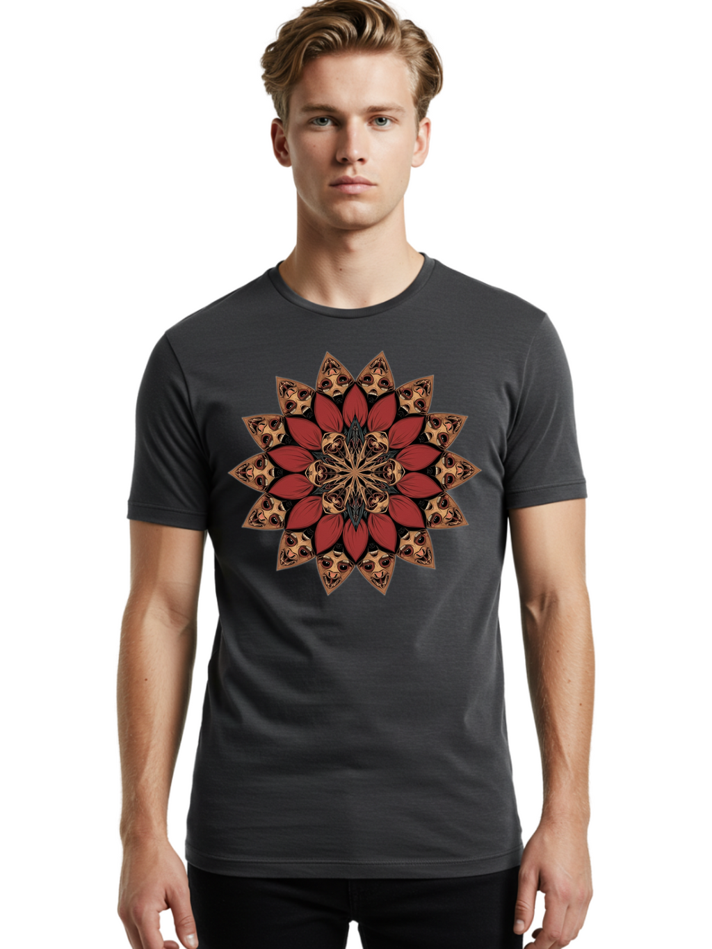 Flower-Mandala Men'S Graphic Tee, 100% Cotton, Comfortable Casual Summer Wear, Machine Washable, Vintage Camera, Old Camera, Antique Camera, Black Camera, Classic Photography, Photography Equipment, Nostalgic Device, Film Camera, Camera Art Bam424