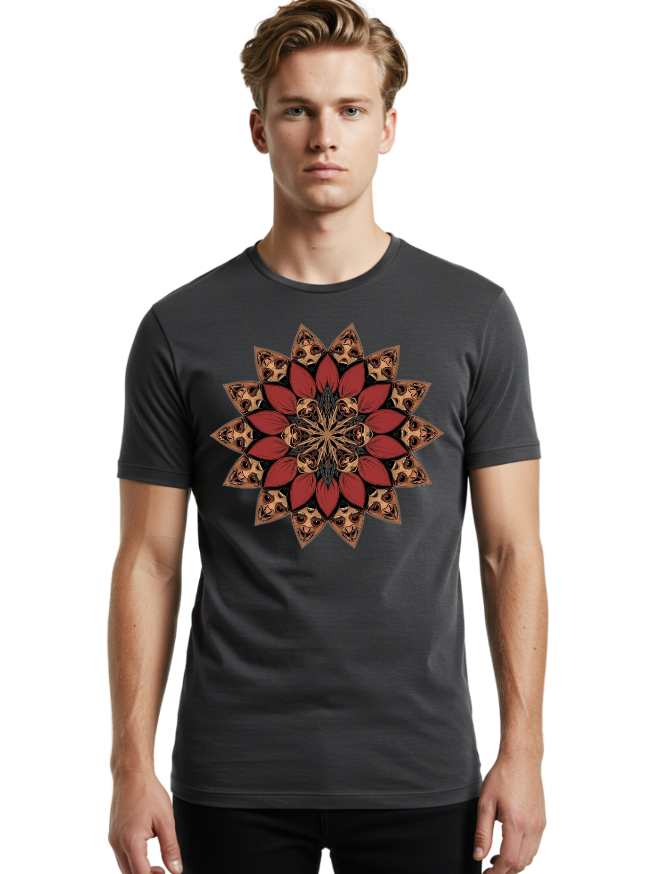 Flower-Mandala Men'S Graphic Tee, 100% Cotton, Comfortable Casual Summer Wear, Machine Washable, Vintage Camera, Old Camera, Antique Camera, Black Camera, Classic Photography, Photography Equipment, Nostalgic Device, Film Camera, Camera Art Bam424
