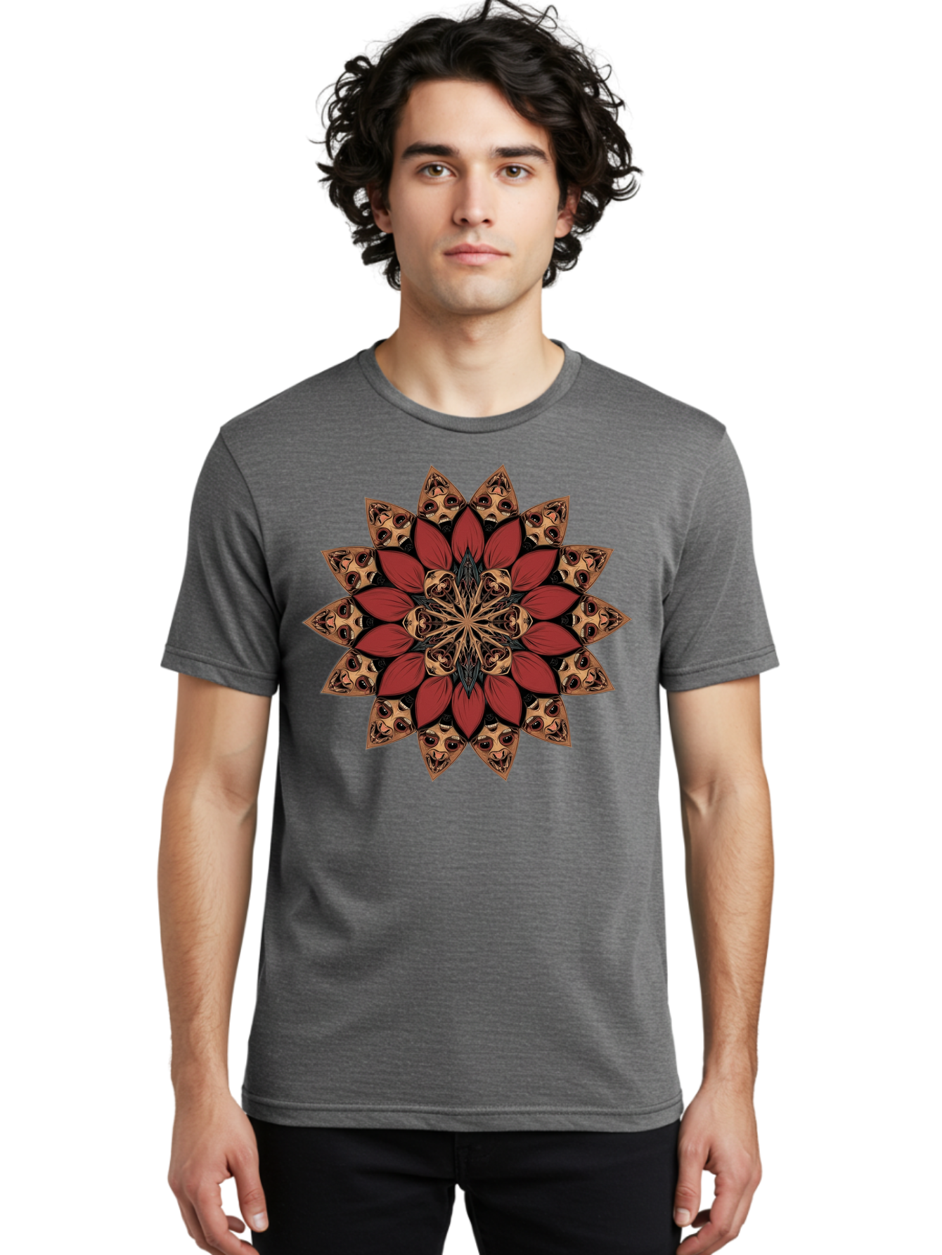 Flower-Mandala Men'S Graphic Tee, 100% Cotton, Comfortable Casual Summer Wear, Machine Washable, Vintage Camera, Old Camera, Antique Camera, Black Camera, Classic Photography, Photography Equipment, Nostalgic Device, Film Camera, Camera Art Bam424