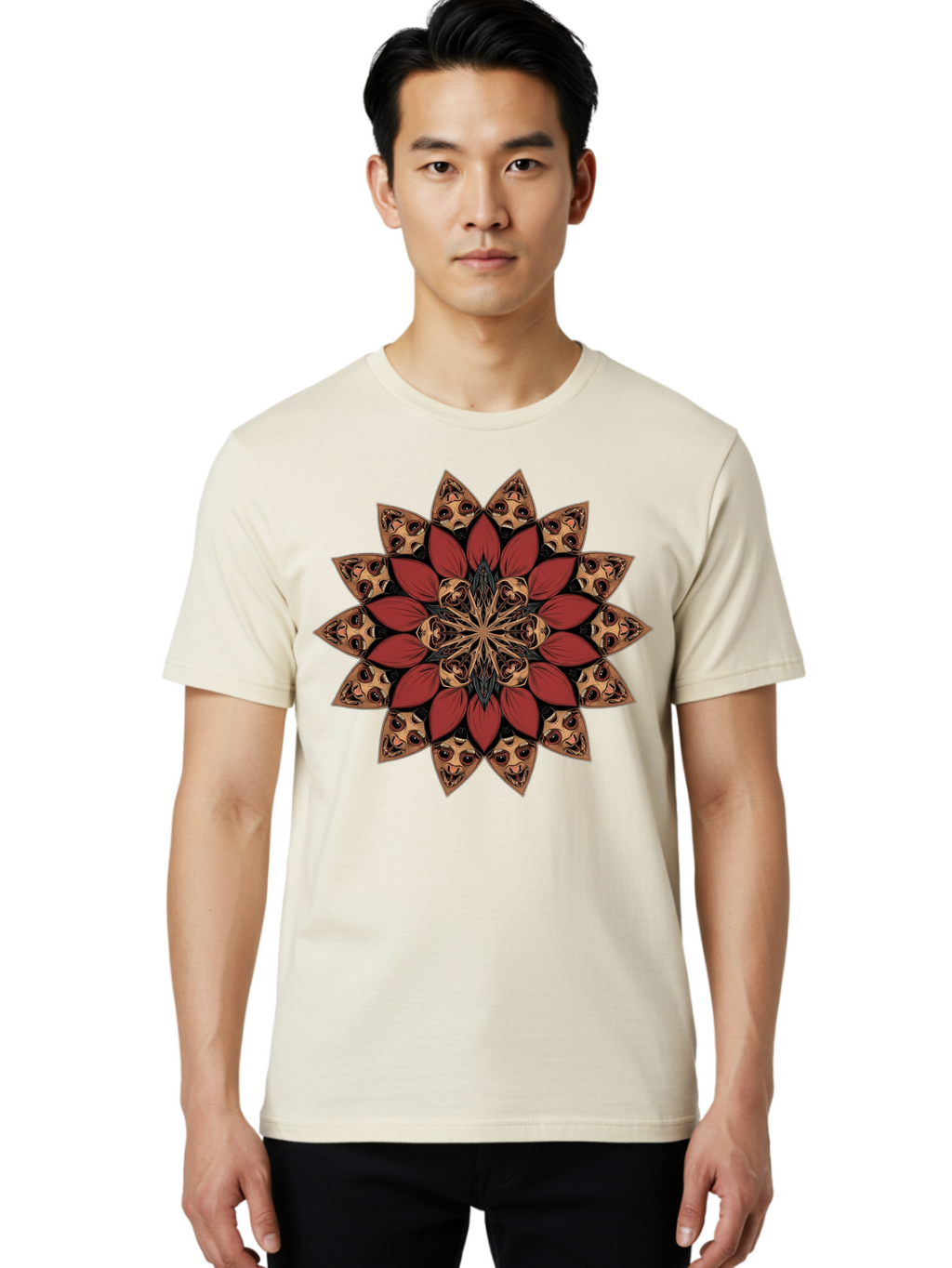 Flower-Mandala Men'S Graphic Tee, 100% Cotton, Comfortable Casual Summer Wear, Machine Washable, Vintage Camera, Old Camera, Antique Camera, Black Camera, Classic Photography, Photography Equipment, Nostalgic Device, Film Camera, Camera Art Bam424