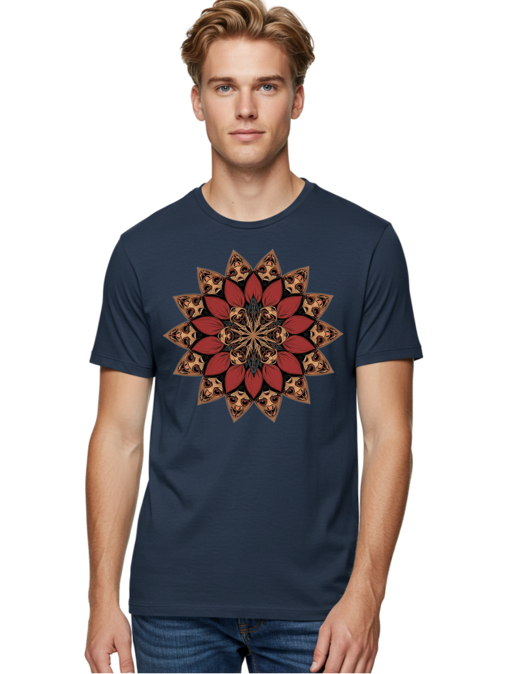 Flower-Mandala Men'S Graphic Tee, 100% Cotton, Comfortable Casual Summer Wear, Machine Washable, Vintage Camera, Old Camera, Antique Camera, Black Camera, Classic Photography, Photography Equipment, Nostalgic Device, Film Camera, Camera Art Bam424