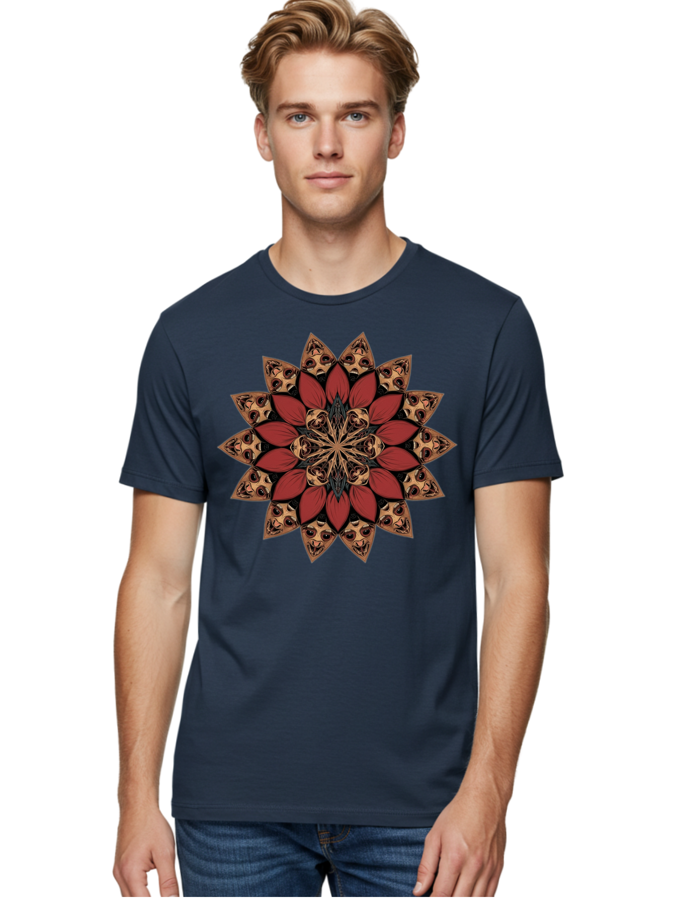 Flower-Mandala Men'S Graphic Tee, 100% Cotton, Comfortable Casual Summer Wear, Machine Washable, Vintage Camera, Old Camera, Antique Camera, Black Camera, Classic Photography, Photography Equipment, Nostalgic Device, Film Camera, Camera Art Bam424