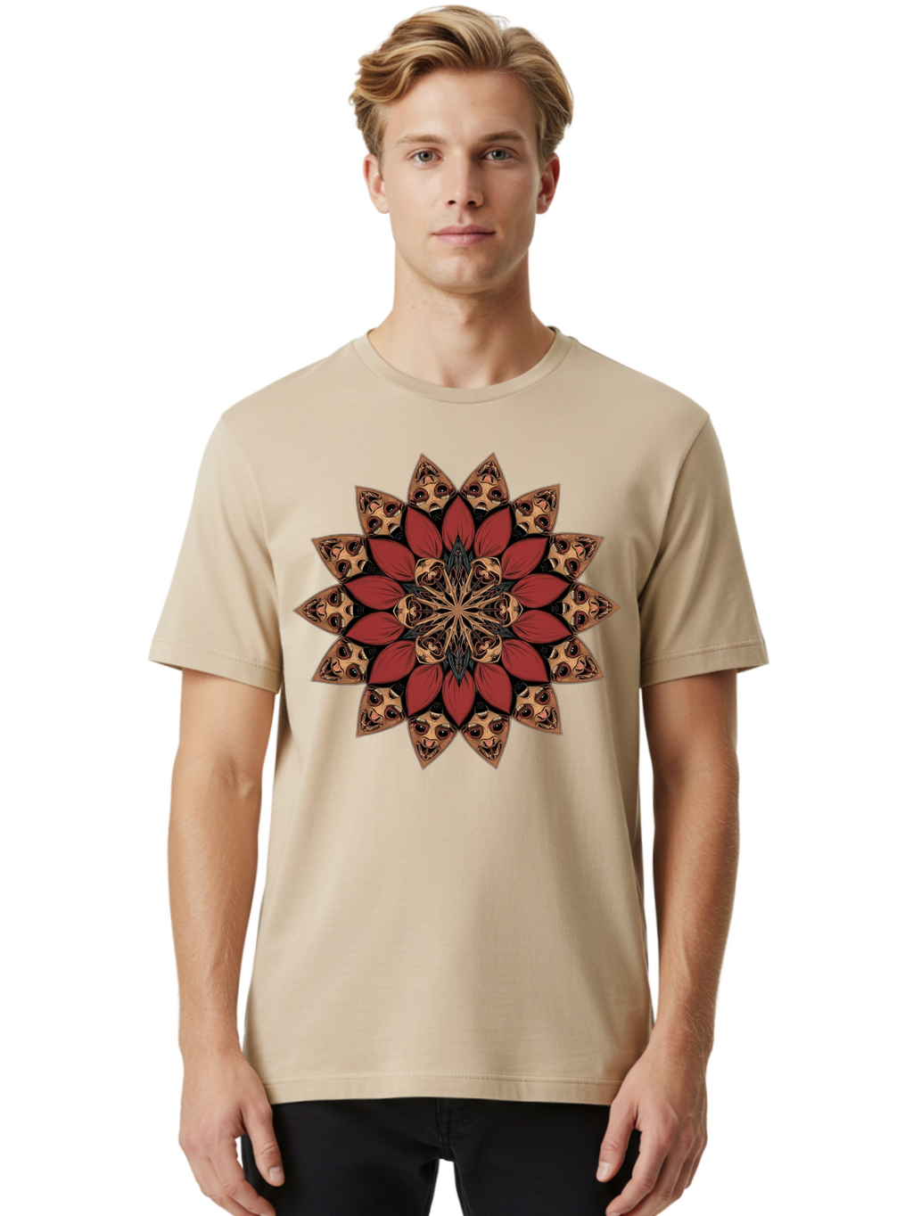 Flower-Mandala Men'S Graphic Tee, 100% Cotton, Comfortable Casual Summer Wear, Machine Washable, Vintage Camera, Old Camera, Antique Camera, Black Camera, Classic Photography, Photography Equipment, Nostalgic Device, Film Camera, Camera Art Bam424
