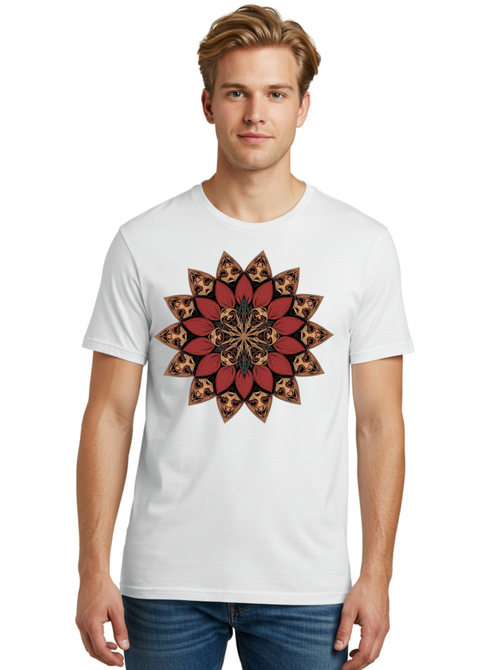 Flower-Mandala Men'S Graphic Tee, 100% Cotton, Comfortable Casual Summer Wear, Machine Washable, Vintage Camera, Old Camera, Antique Camera, Black Camera, Classic Photography, Photography Equipment, Nostalgic Device, Film Camera, Camera Art Bam424