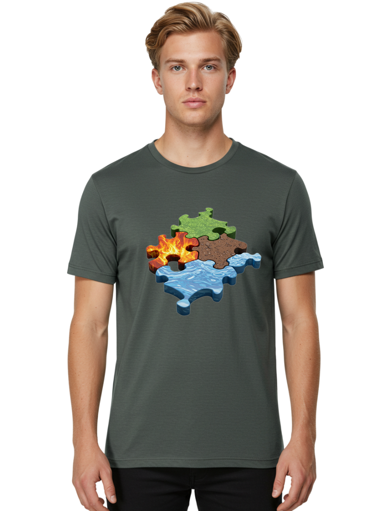 Four-Elements-Jigsaw Men'S Graphic Tee, 100% Cotton, Comfortable Casual Summer Wear, Machine Washable, Vintage Camera, Old Camera, Antique Camera, Black Camera, Classic Photography, Photography Equipment, Nostalgic Device, Film Camera, Bam431
