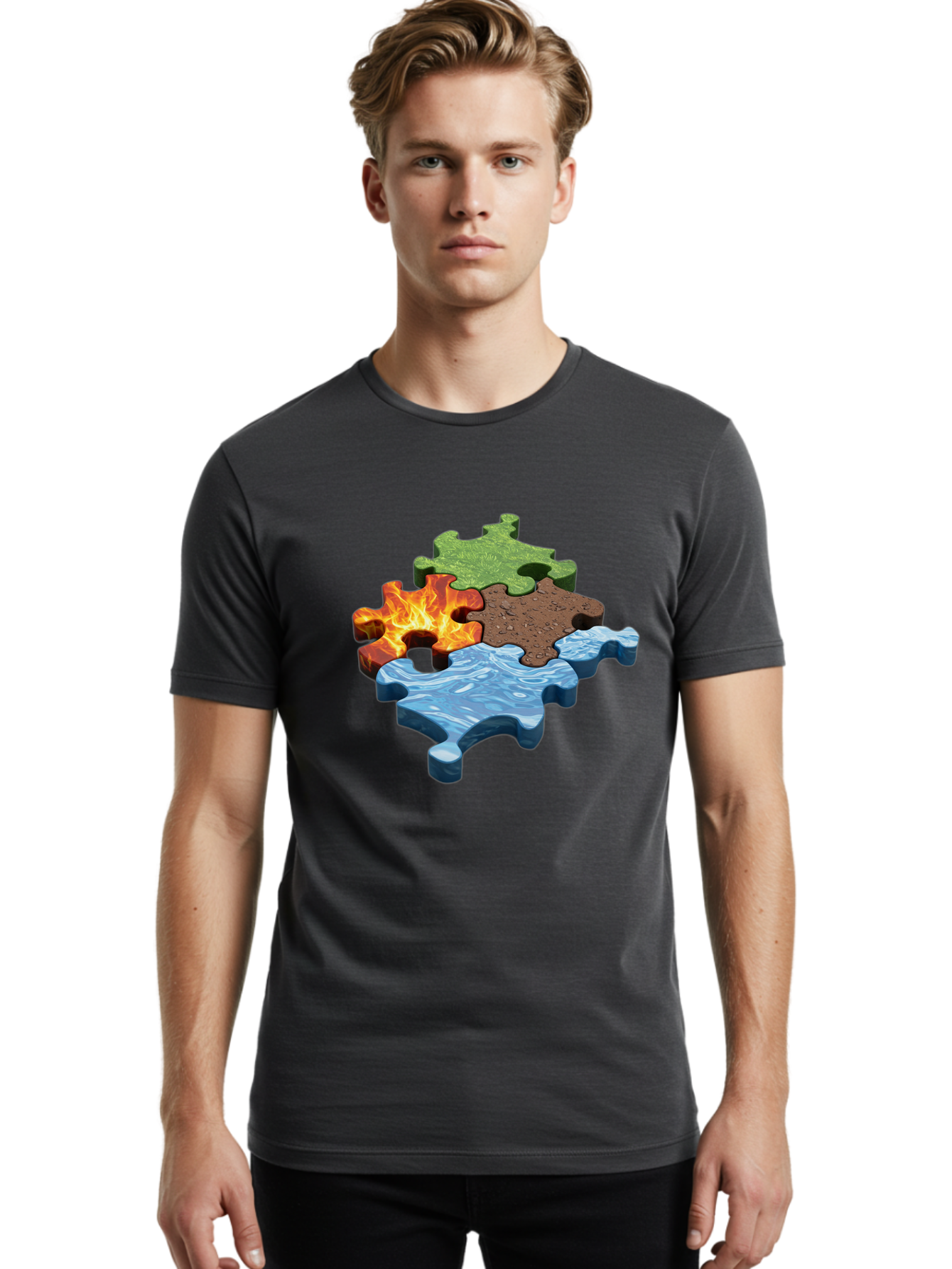 Four-Elements-Jigsaw Men'S Graphic Tee, 100% Cotton, Comfortable Casual Summer Wear, Machine Washable, Vintage Camera, Old Camera, Antique Camera, Black Camera, Classic Photography, Photography Equipment, Nostalgic Device, Film Camera, Bam431