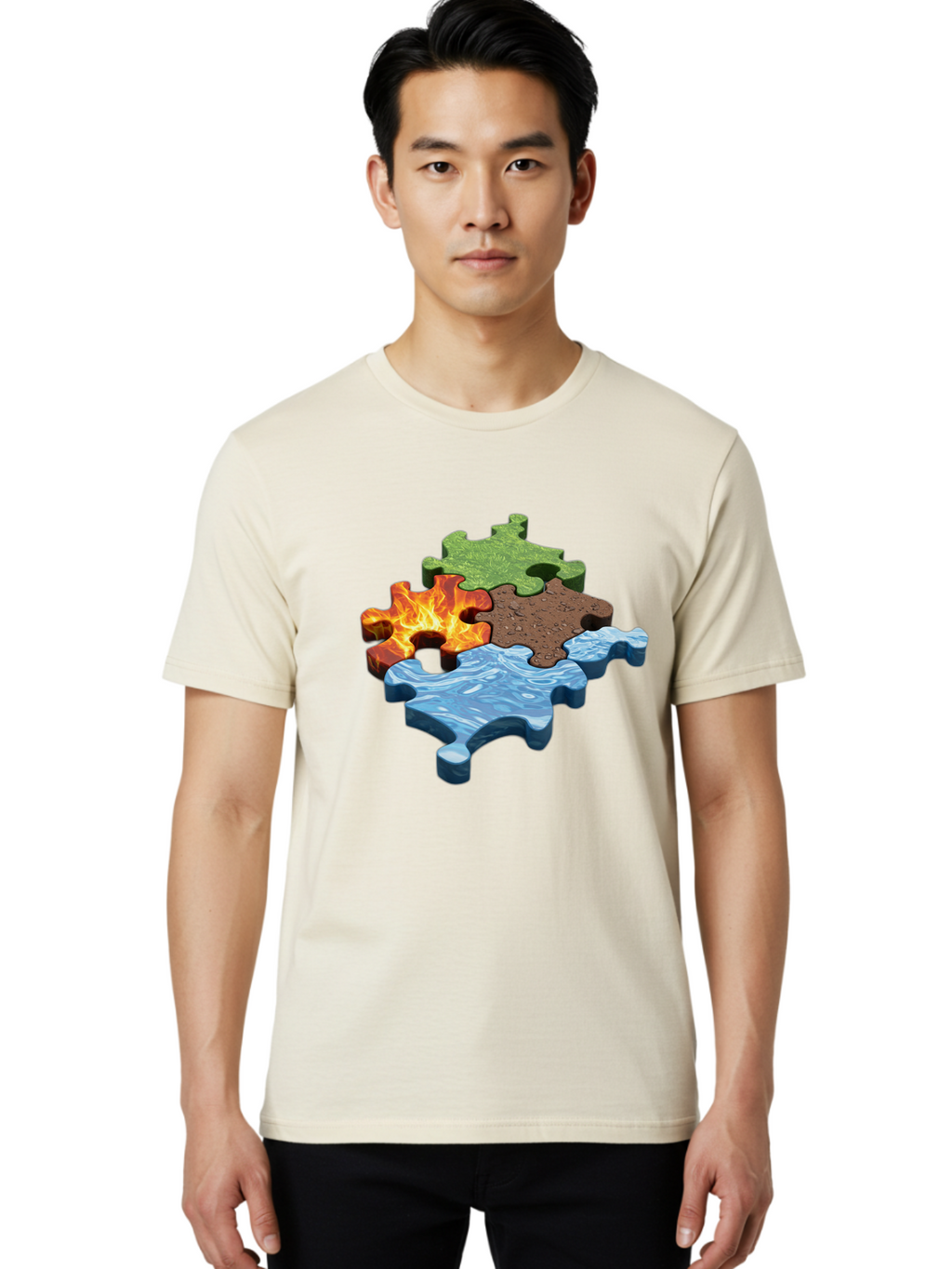 Four-Elements-Jigsaw Men'S Graphic Tee, 100% Cotton, Comfortable Casual Summer Wear, Machine Washable, Vintage Camera, Old Camera, Antique Camera, Black Camera, Classic Photography, Photography Equipment, Nostalgic Device, Film Camera, Bam431
