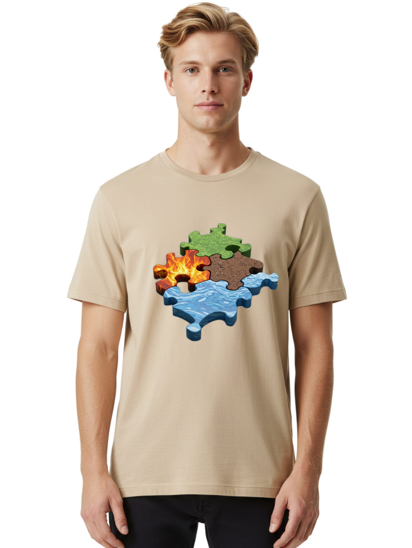 Four-Elements-Jigsaw Men'S Graphic Tee, 100% Cotton, Comfortable Casual Summer Wear, Machine Washable, Vintage Camera, Old Camera, Antique Camera, Black Camera, Classic Photography, Photography Equipment, Nostalgic Device, Film Camera, Bam431