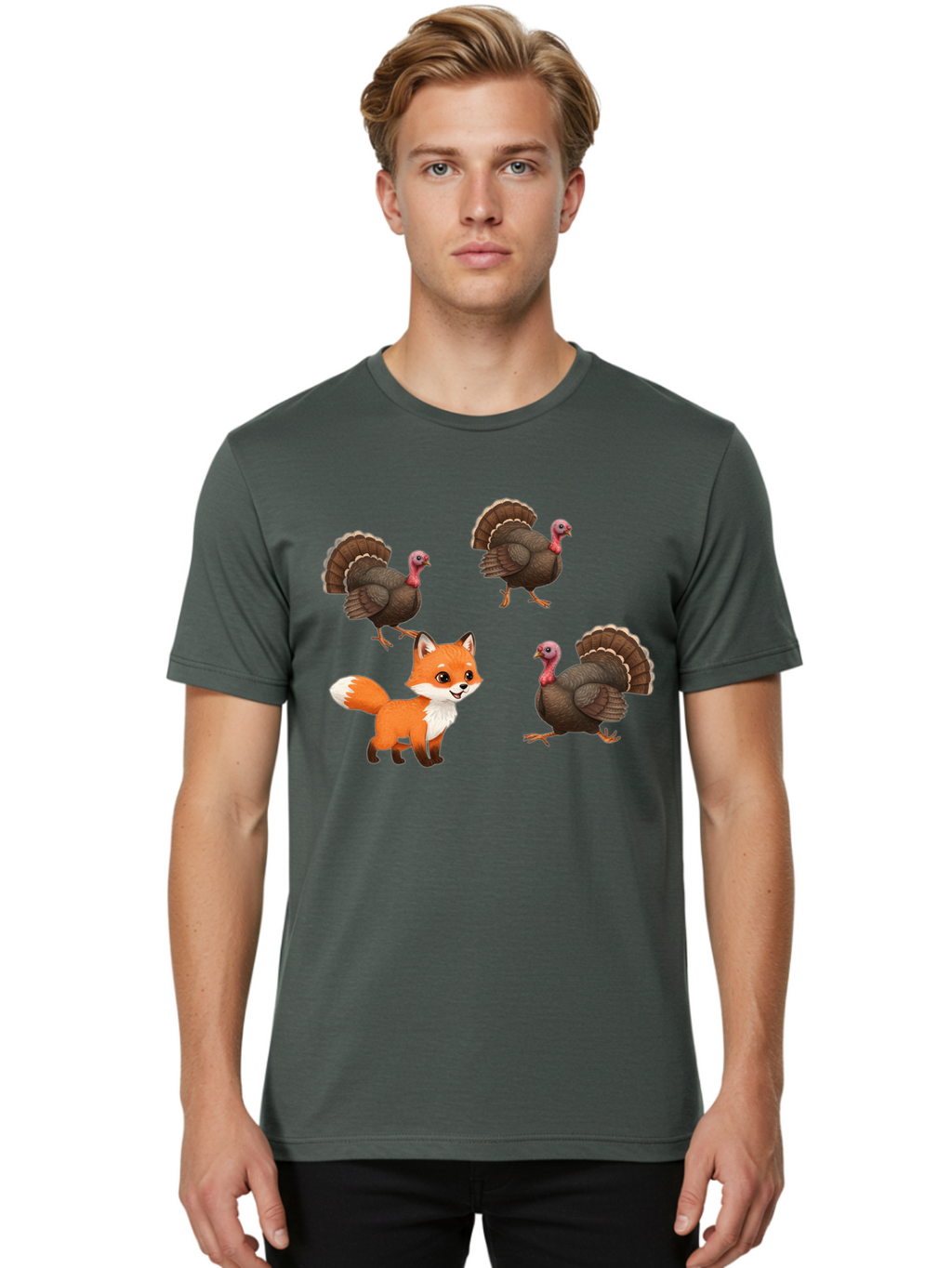 Fox-And-Turkeys-1 Men'S Graphic Tee, 100% Cotton, Comfortable Casual Summer Wear, Machine Washable, Vintage Camera, Old Camera, Antique Camera, Black Camera, Classic Photography, Photography Equipment, Nostalgic Device, Film Camera, Camera Art Bam433