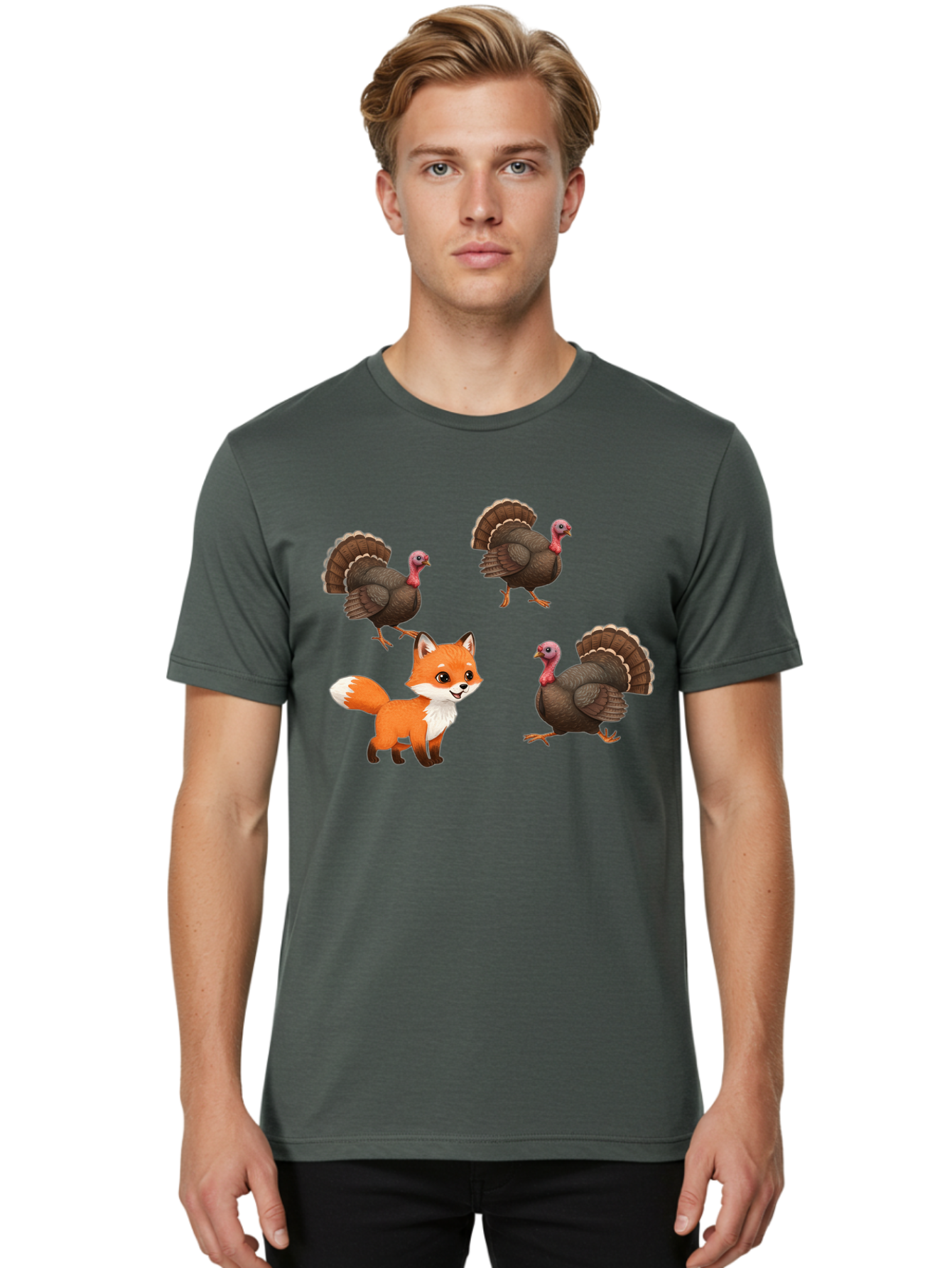 Fox-And-Turkeys-1 Men'S Graphic Tee, 100% Cotton, Comfortable Casual Summer Wear, Machine Washable, Vintage Camera, Old Camera, Antique Camera, Black Camera, Classic Photography, Photography Equipment, Nostalgic Device, Film Camera, Camera Art Bam433