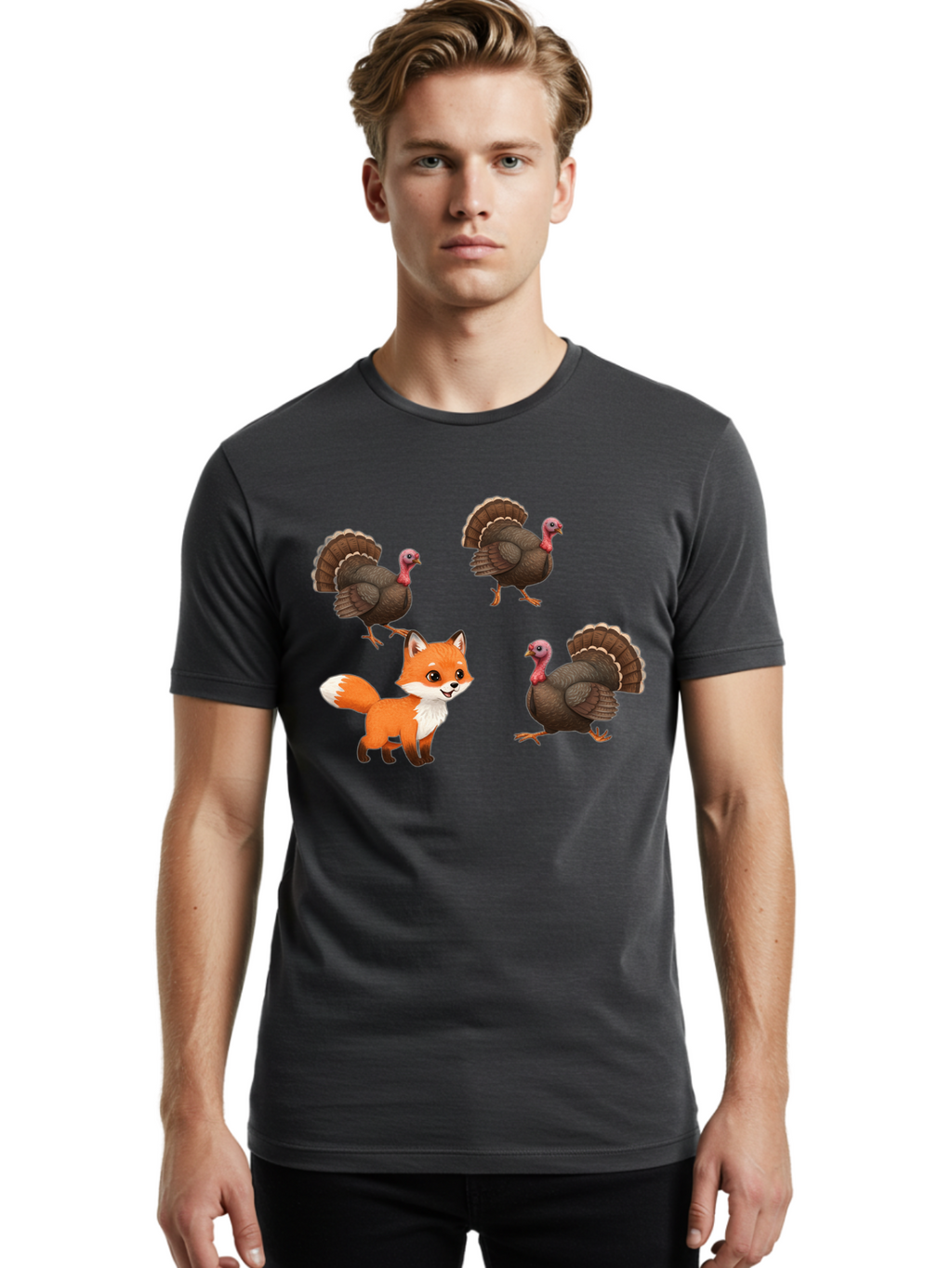 Fox-And-Turkeys-1 Men'S Graphic Tee, 100% Cotton, Comfortable Casual Summer Wear, Machine Washable, Vintage Camera, Old Camera, Antique Camera, Black Camera, Classic Photography, Photography Equipment, Nostalgic Device, Film Camera, Camera Art Bam433