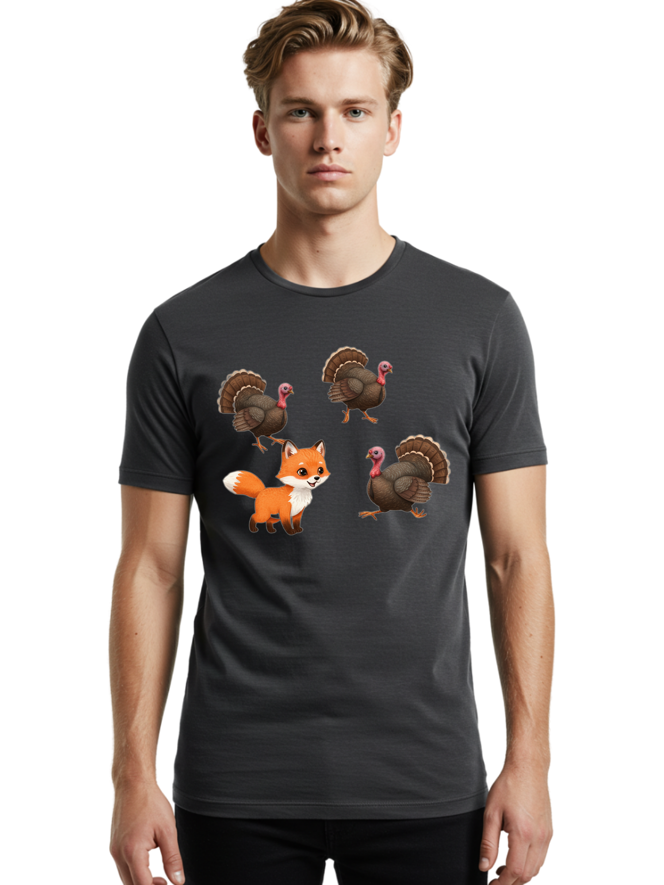 Fox-And-Turkeys-1 Men'S Graphic Tee, 100% Cotton, Comfortable Casual Summer Wear, Machine Washable, Vintage Camera, Old Camera, Antique Camera, Black Camera, Classic Photography, Photography Equipment, Nostalgic Device, Film Camera, Camera Art Bam433
