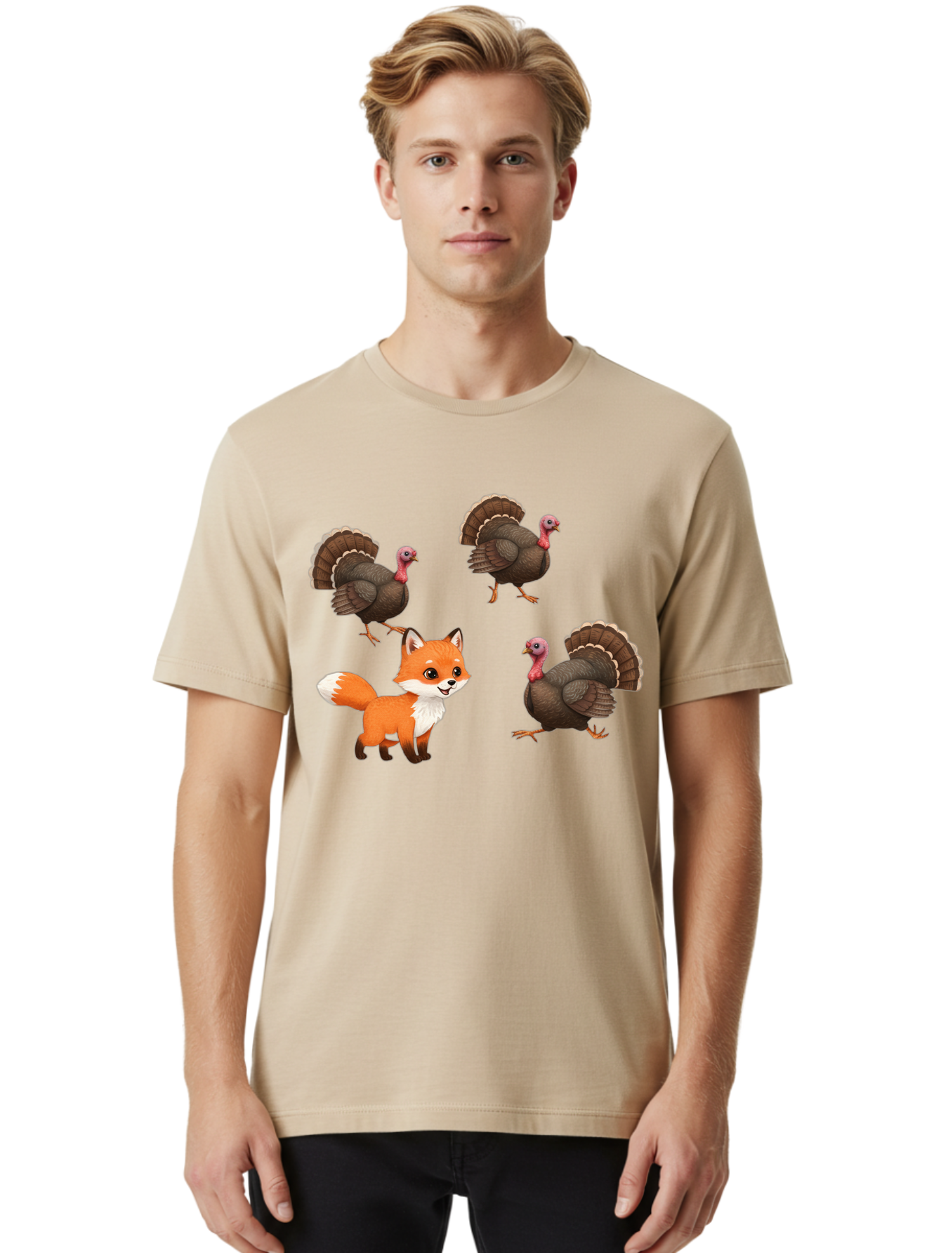 Fox-And-Turkeys-1 Men'S Graphic Tee, 100% Cotton, Comfortable Casual Summer Wear, Machine Washable, Vintage Camera, Old Camera, Antique Camera, Black Camera, Classic Photography, Photography Equipment, Nostalgic Device, Film Camera, Camera Art Bam433