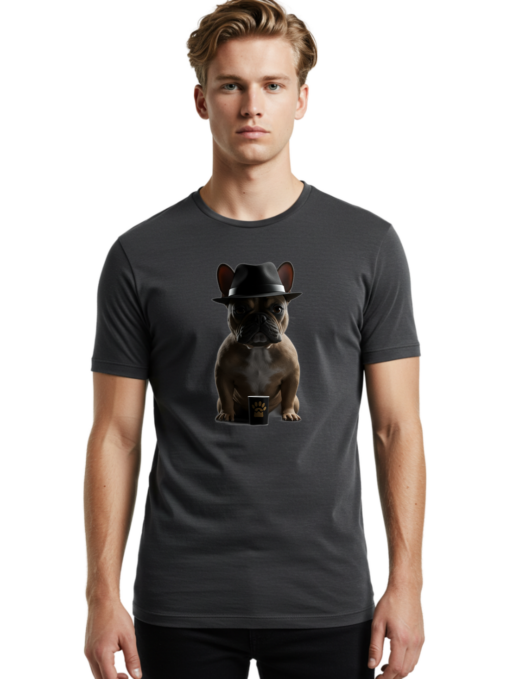 French-Bulldog-With-Fedora-Hat Men'S Graphic Tee, 100% Cotton, Comfortable Casual Summer Wear, Machine Washable, Vintage Camera, Old Camera, Antique Camera, Black Camera, Classic Photography, Photography Equipment, Nostalgic Device, Bam436