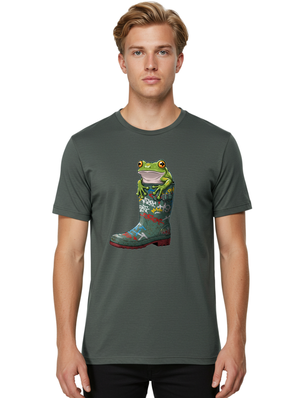 Frog-In-Boot-3 Men'S Graphic Tee, 100% Cotton, Comfortable Casual Summer Wear, Machine Washable, Vintage Camera, Old Camera, Antique Camera, Black Camera, Classic Photography, Photography Equipment, Nostalgic Device, Film Camera, Camera Art Bam441