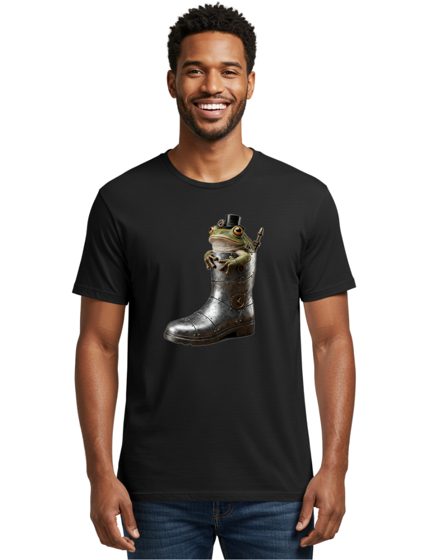 Frog-In-Steampunk-Boot Men'S Graphic Tee, 100% Cotton, Comfortable Casual Summer Wear, Machine Washable, Vintage Camera, Old Camera, Antique Camera, Black Camera, Classic Photography, Photography Equipment, Nostalgic Device, Film Camera, Bam451